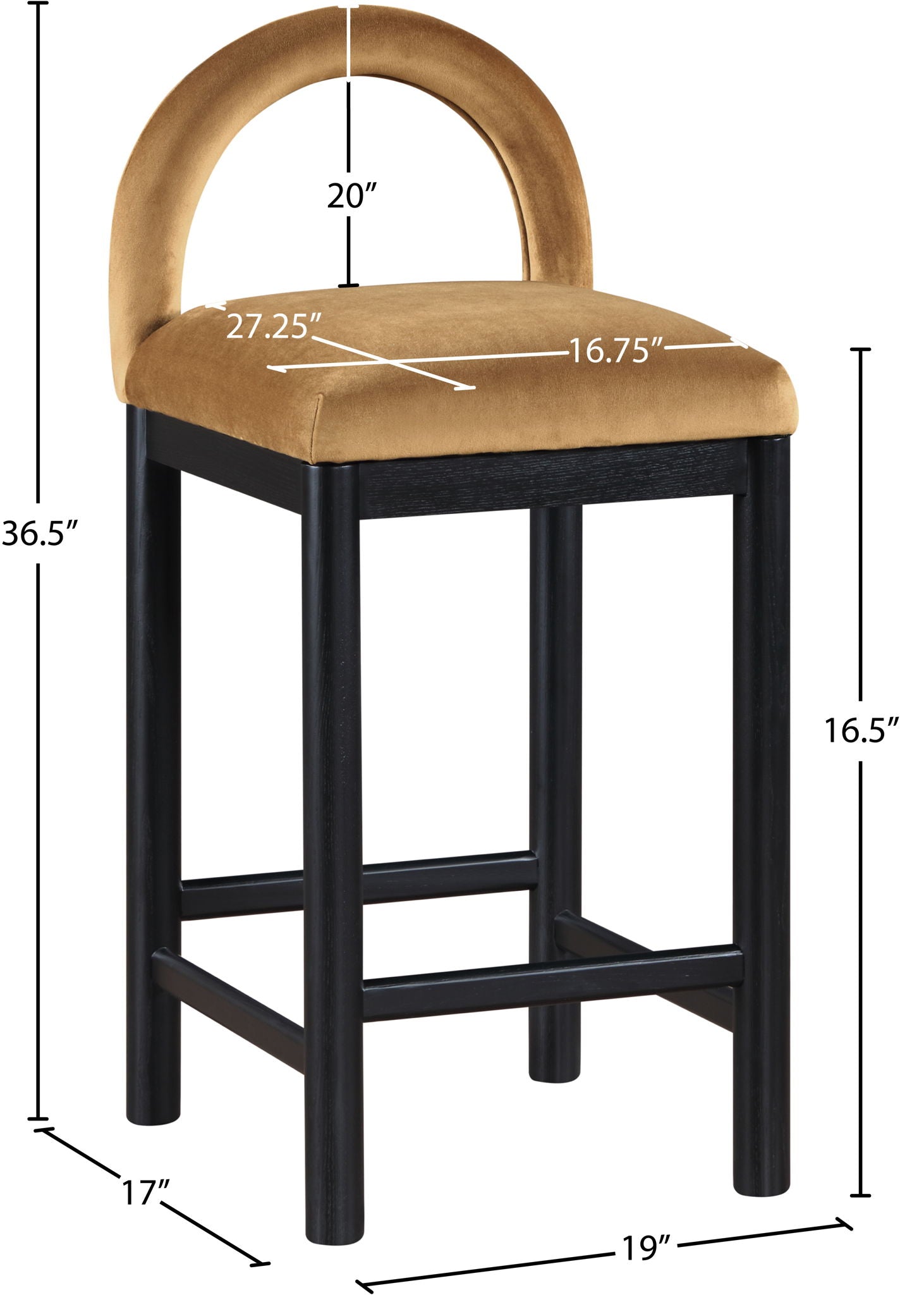 Conrad - Velvet Counter Stool With Black Legs