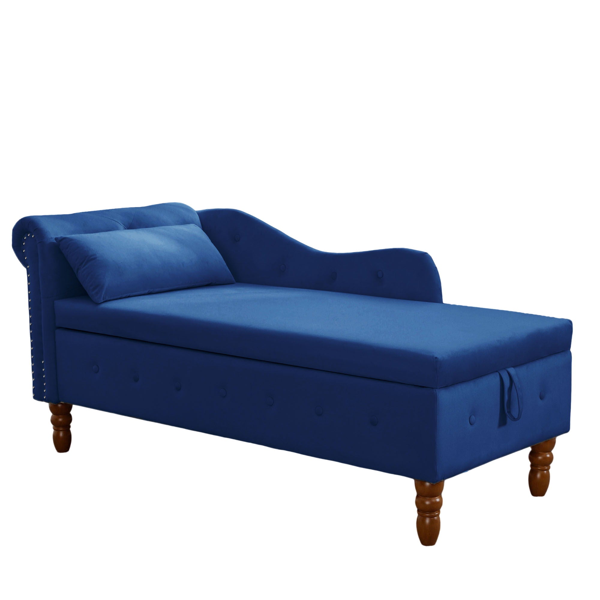 Chaise Lounge Indoor, Lounge Chair For Bedroom With Storage & Pillow, Modern Upholstered Rolled Arm Chase Lounge For Sleeping With Nailhead Trim For Living Room Bedroom Office
