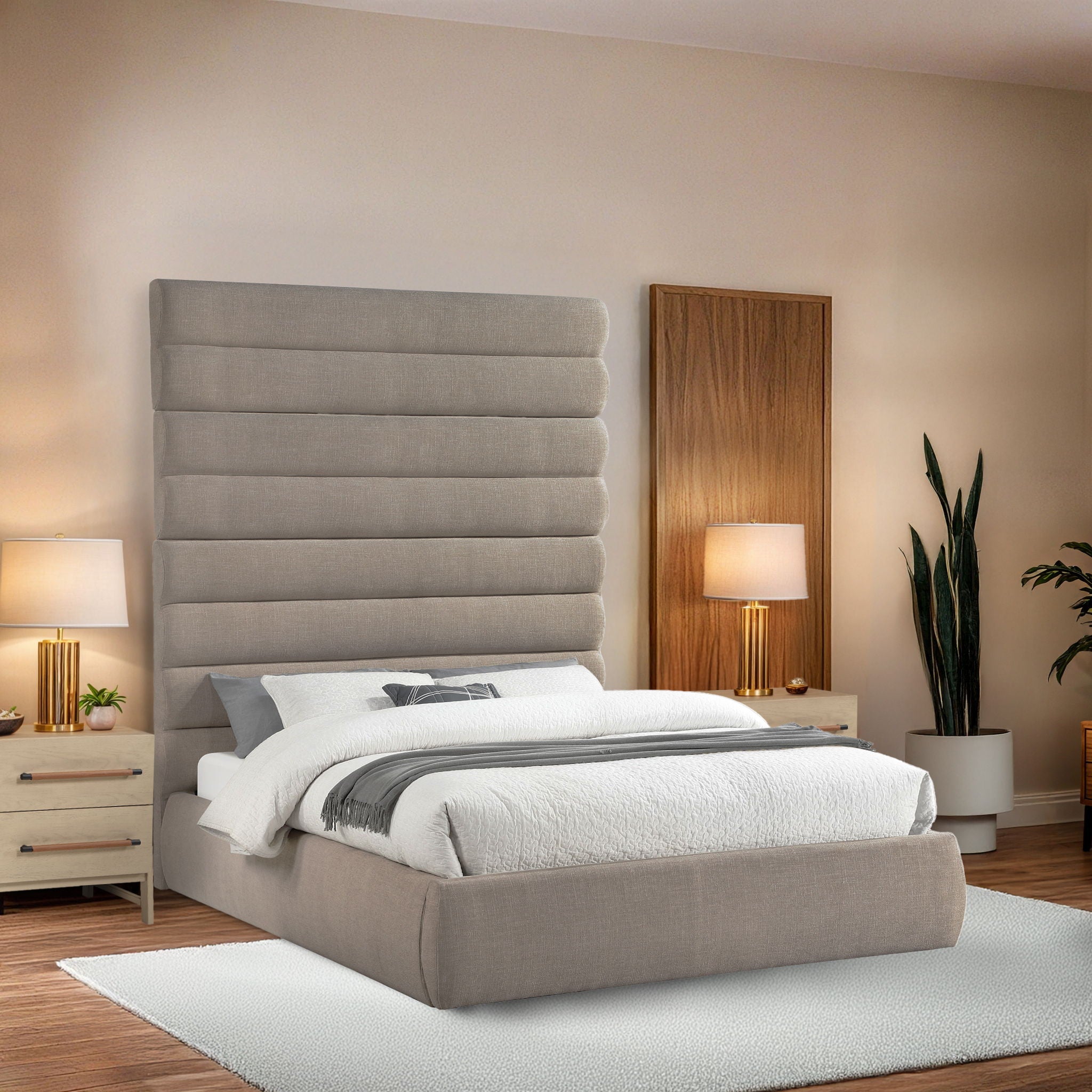 Adam - Linen Fabric Bed With 89" Headboard