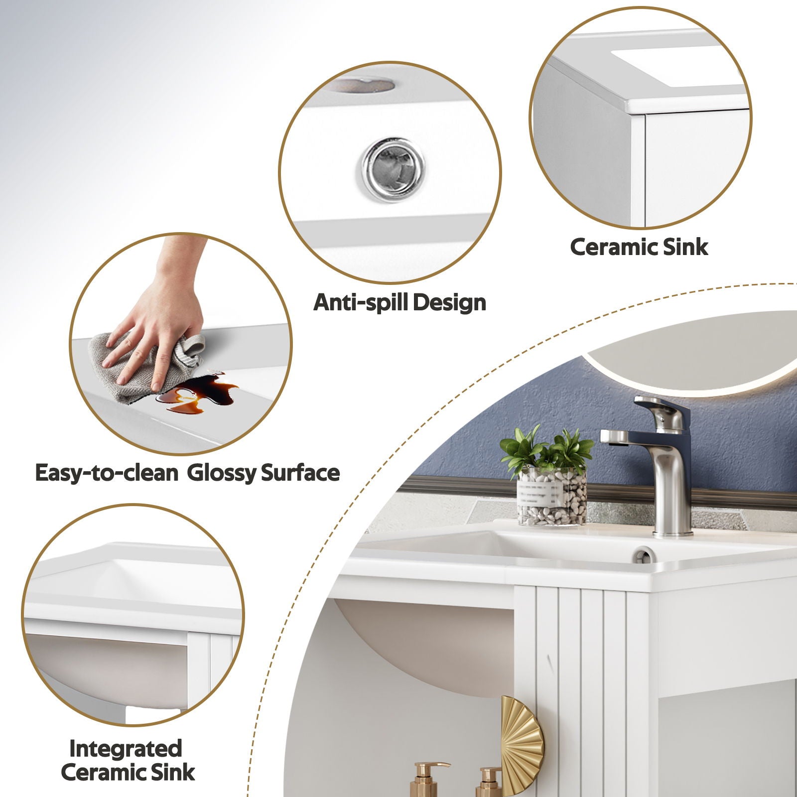 Bathroom Vanity With Sink, Soft-Close Door, Half-Moon Pulls