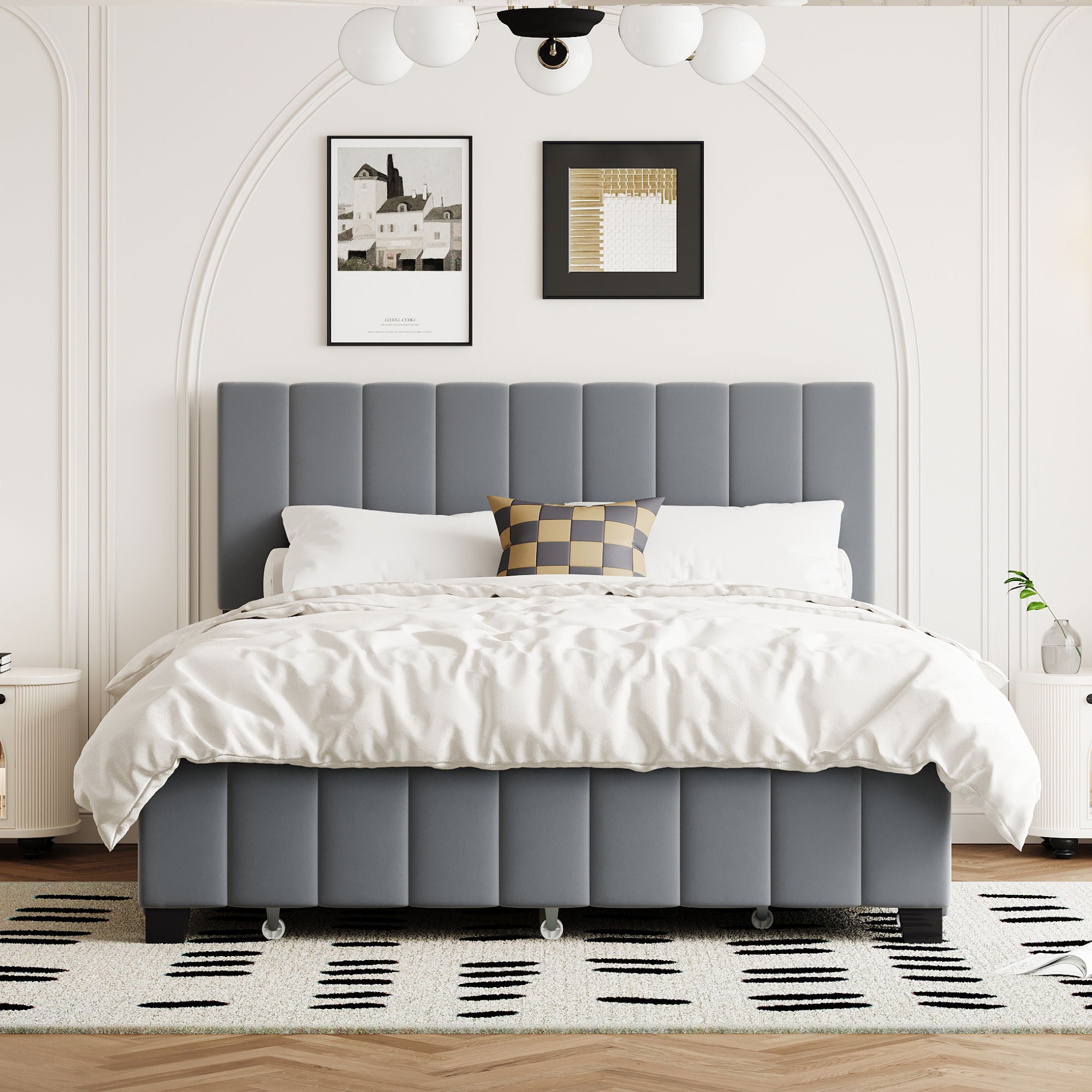 Platform UpholsteredBed With 2 Drawers And Twin Long Trundle