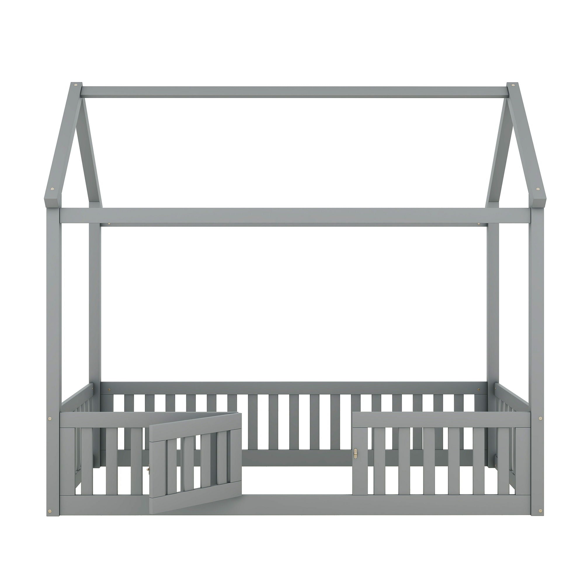Wood House Bed With Fence And Door