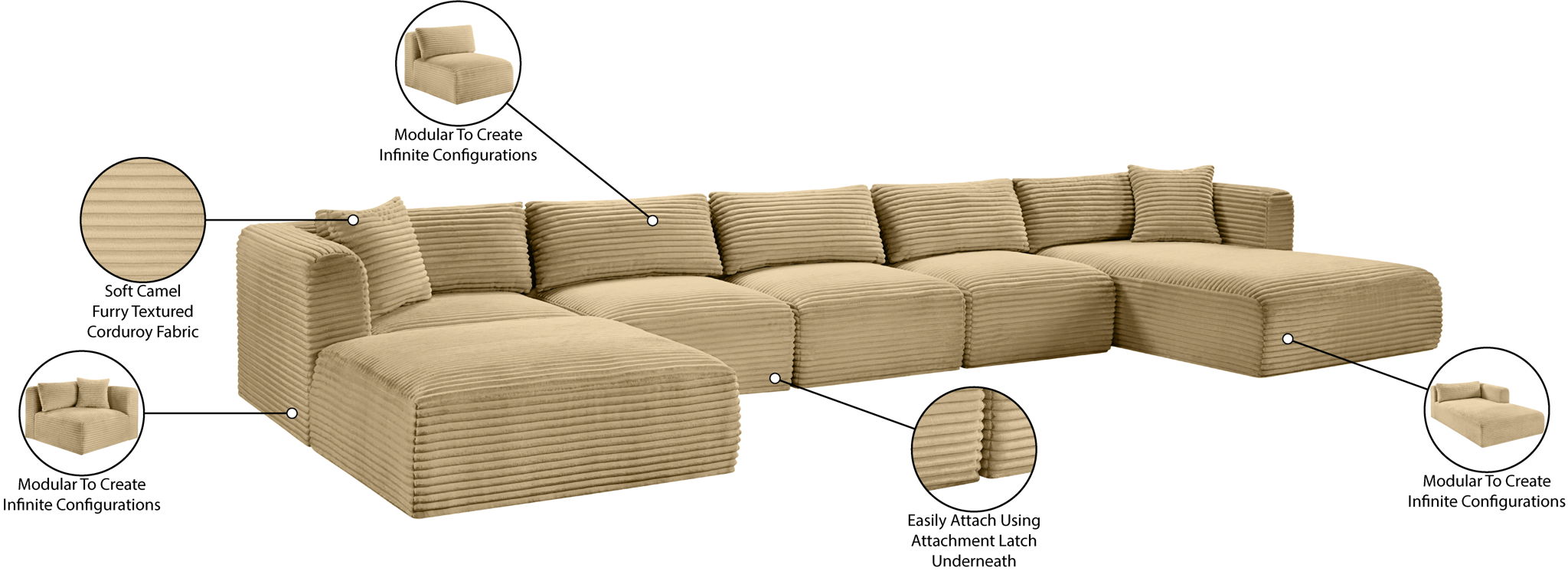 Shaggy - 6 Piece Modular Sectional With Chaise And Ottoman