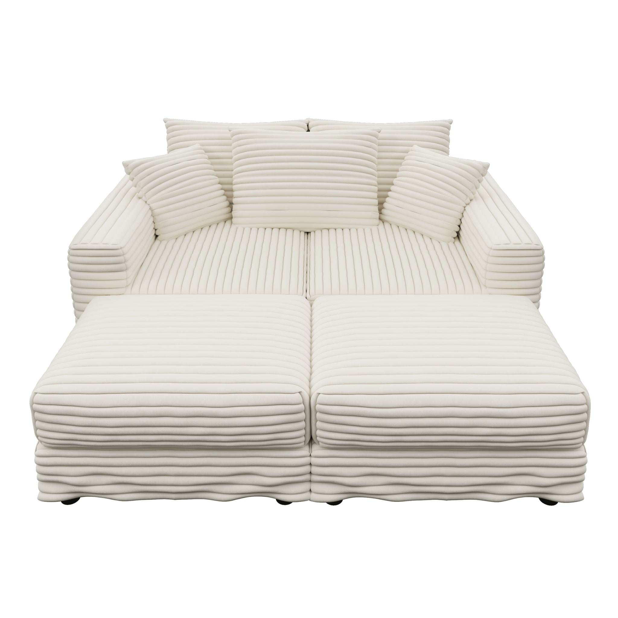 Deep Seat Convertible Sofa With Soft Pillows And Ottomans