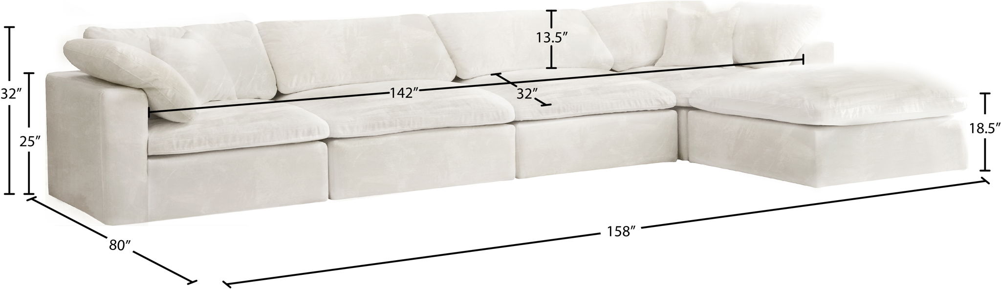 Cozy - 5 Piece Modular Sectional With Chaise