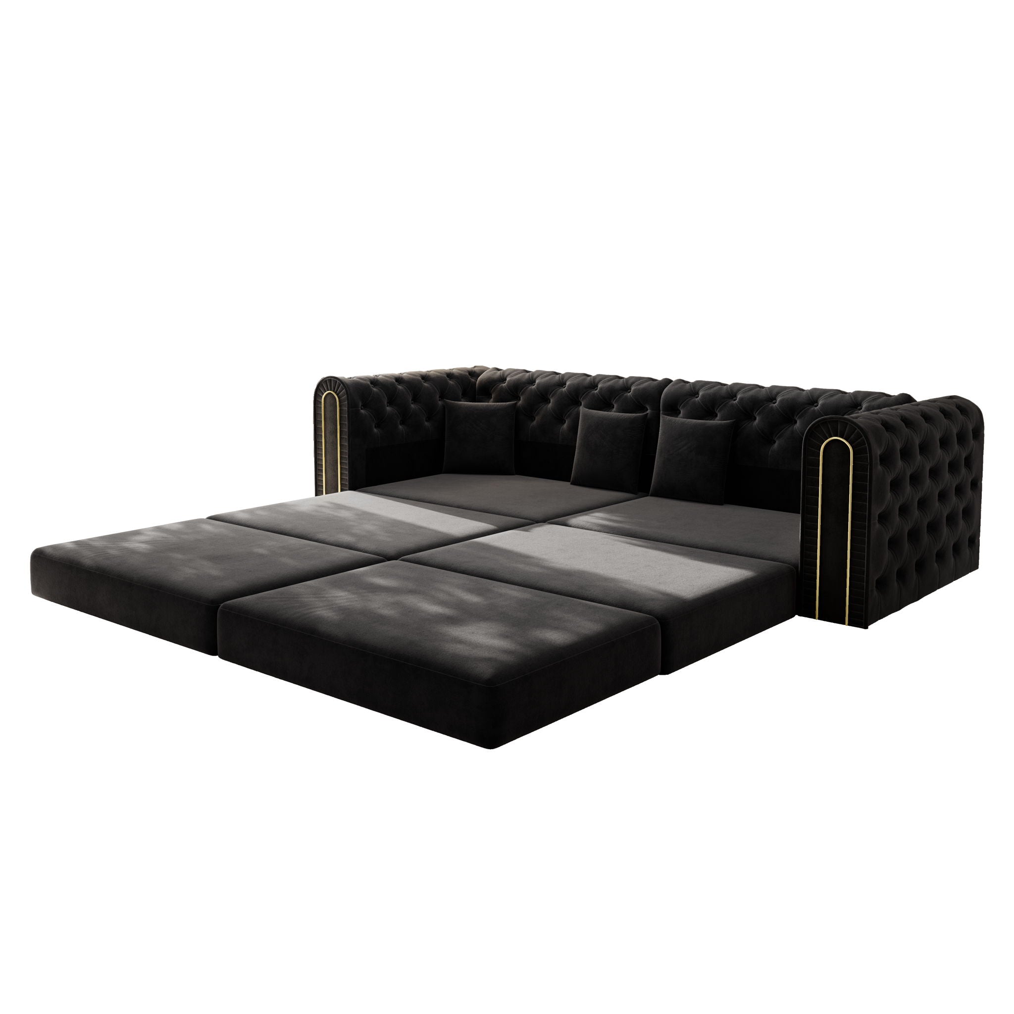 3-In-1 Convertible Sleeper Sofa With Movable Ottoman For Living Room