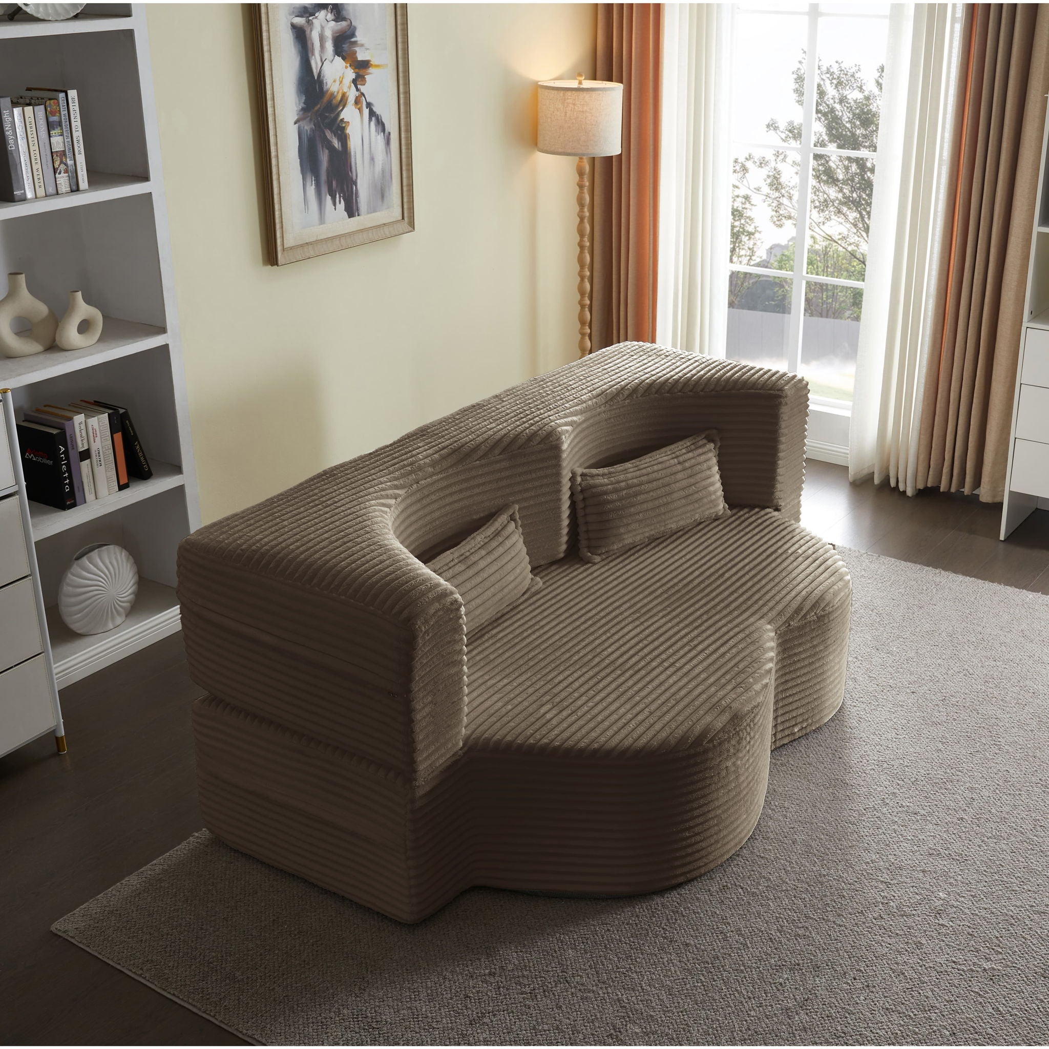 Floor Convertible Sleeper Sofa Bed With 2 Pillows