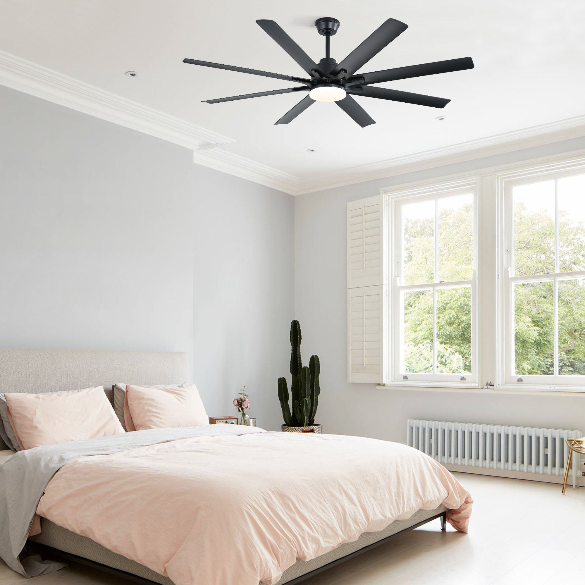 Ceiling Fan With Dimmable LED Light, 8 Blades, Smart Remote Control, Reversible DC Motor For Home Office And Living Spaces - Matte Black