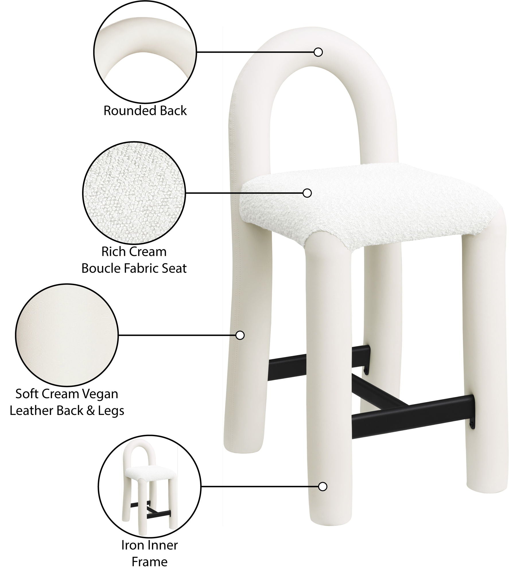 Amari - Vegan Leather and Boucle Fabric Stool