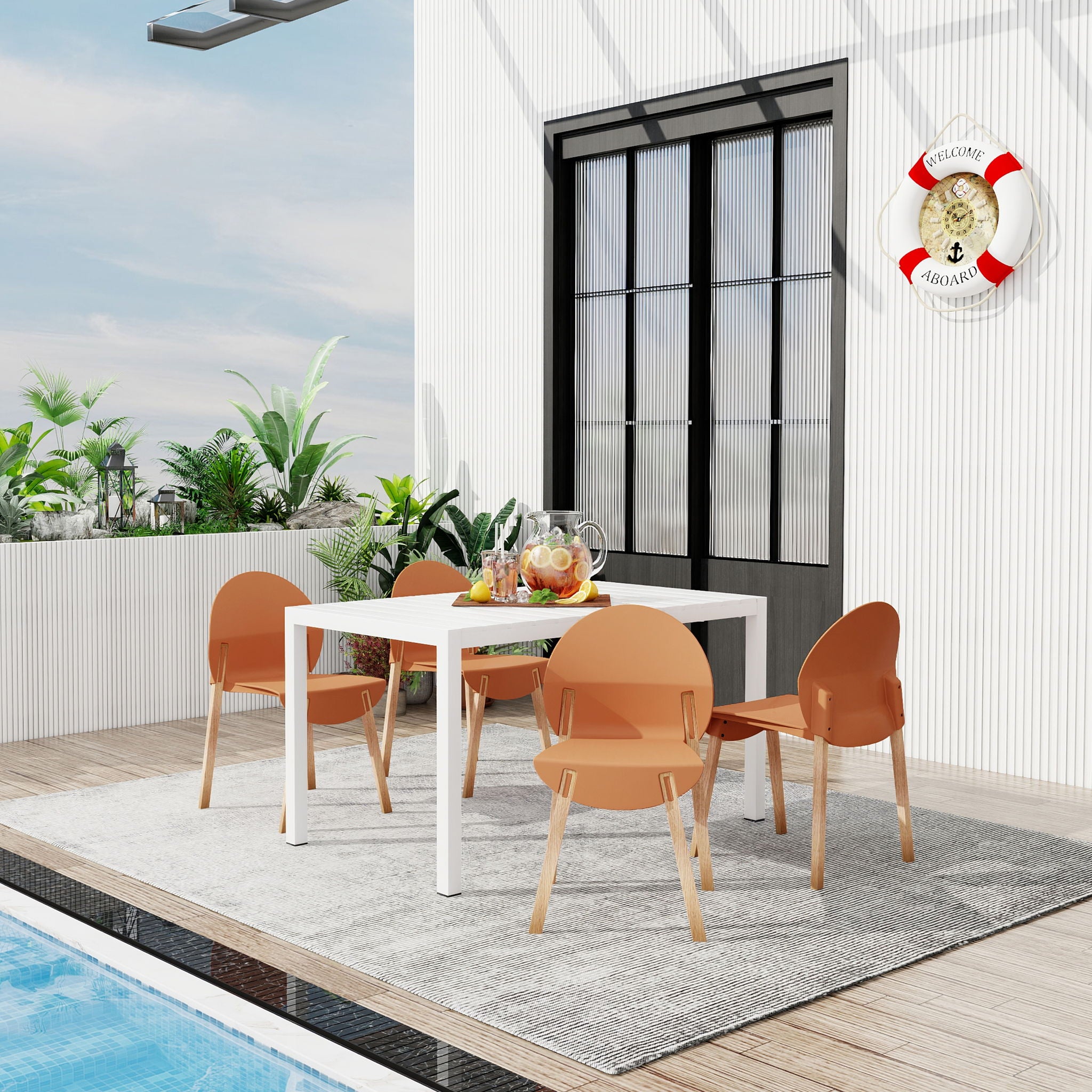 4 Piece Set Of Single Chairs With Long Table