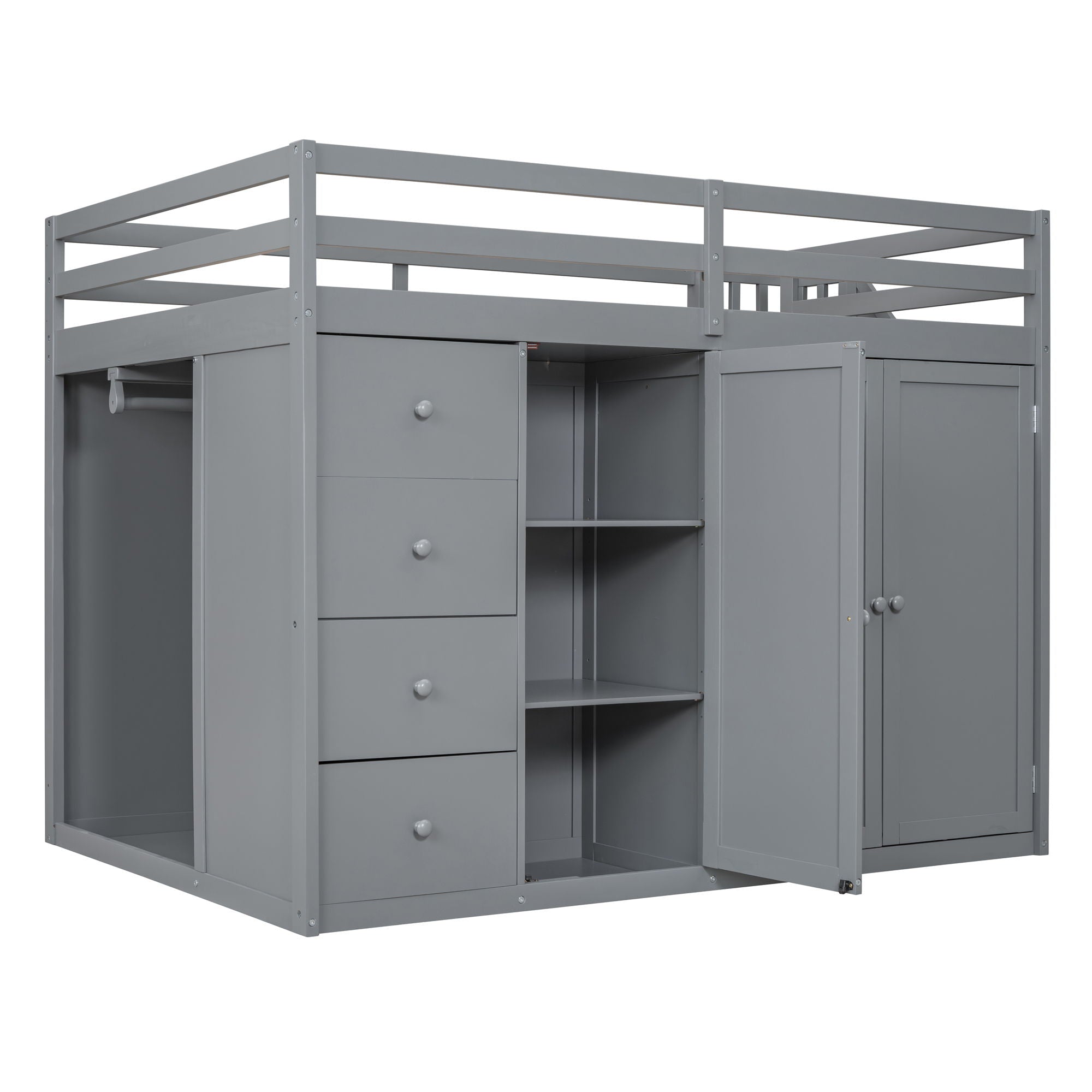 Loft Bed With Built In Wardrobes, Cabinets And Drawers