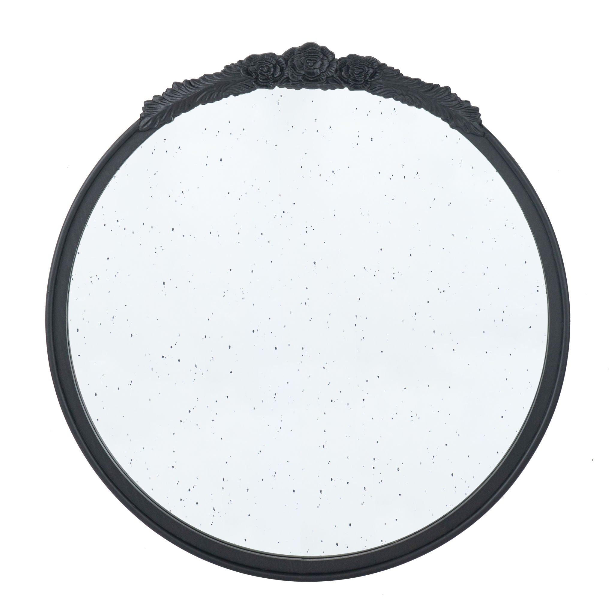 Round Hand Carved Rose Antique Mirror Frame, Wall Mirror For Live Space