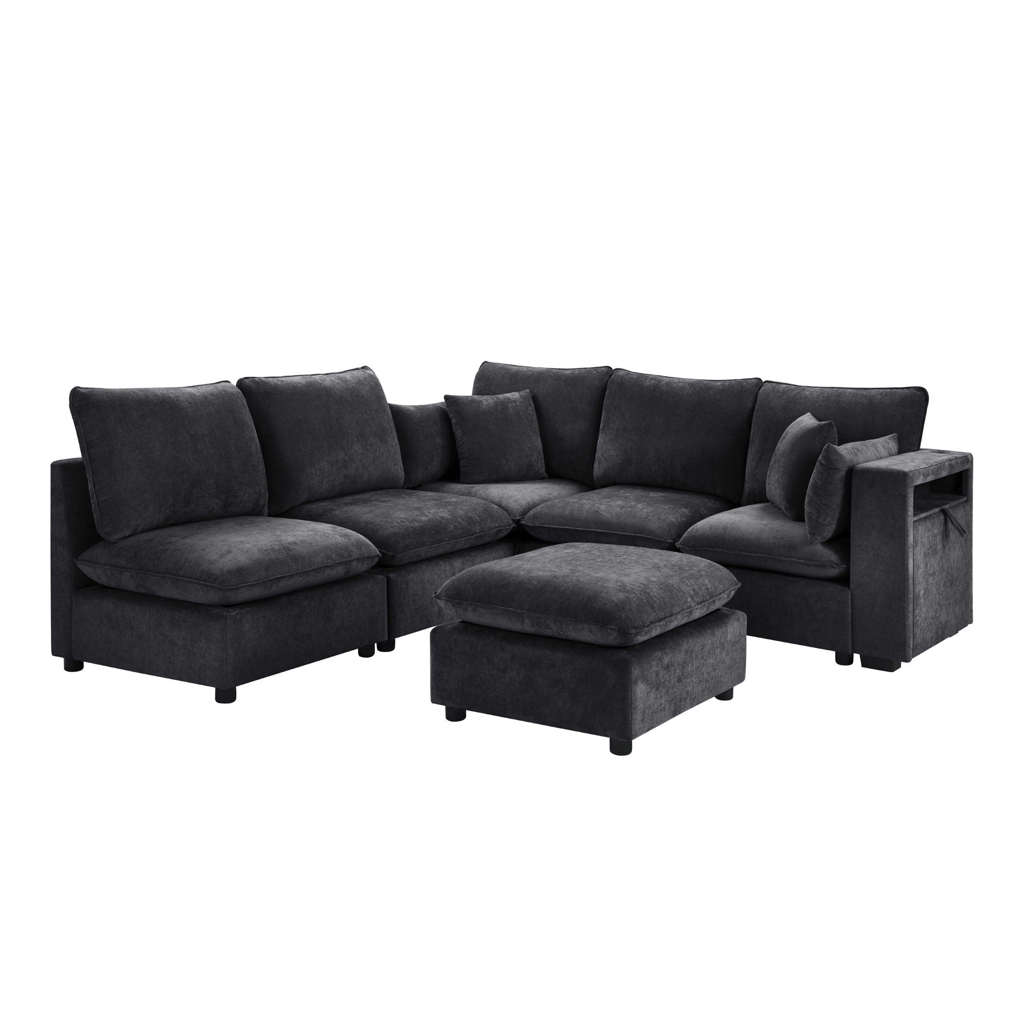 Modern Sectional Sofa U-Shaped With Movable Ottoman Storage Armrests And USB Ports