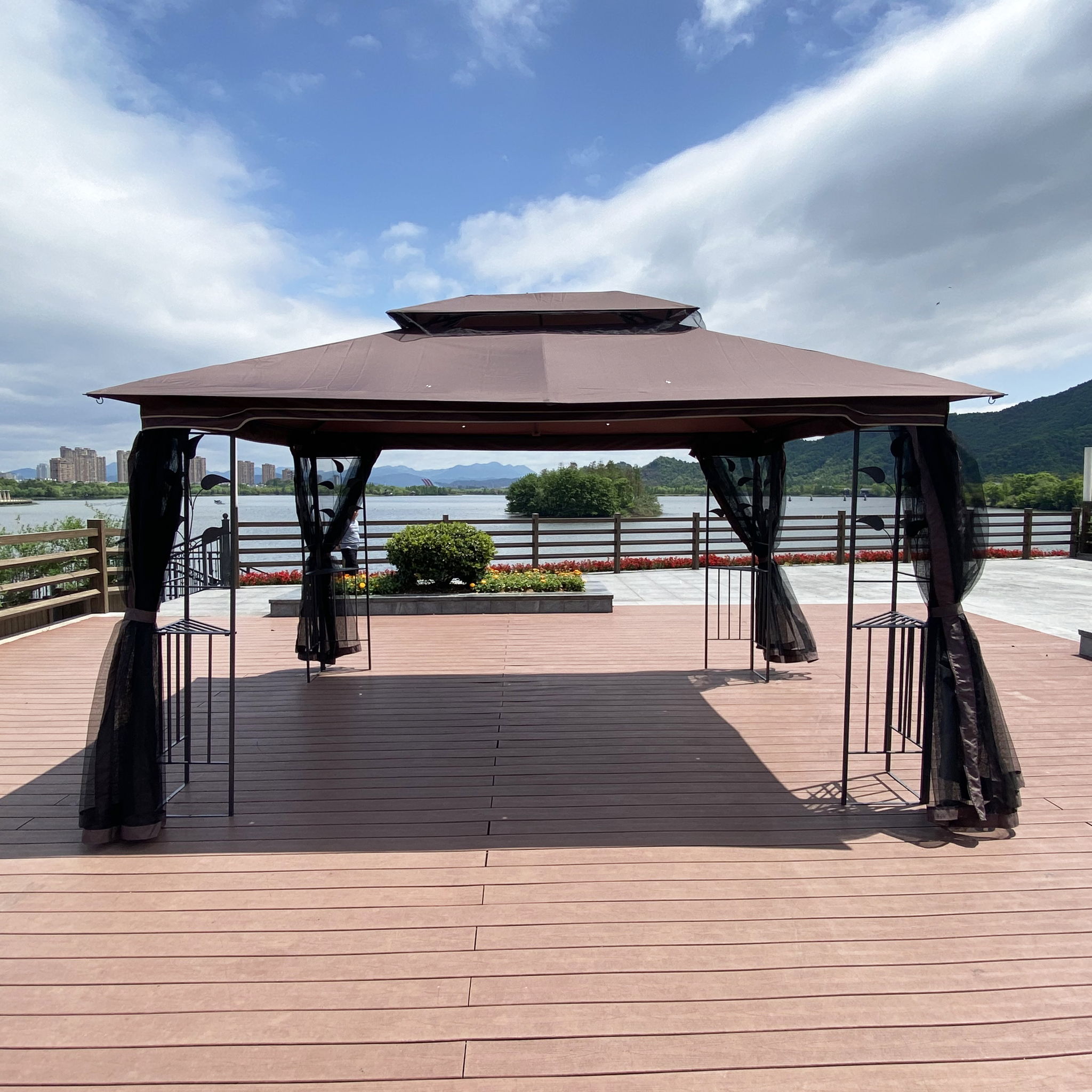 Patio Gazebo Tent With Ventilated Double Roof And Mosquito Net For Backyard Or Garden
