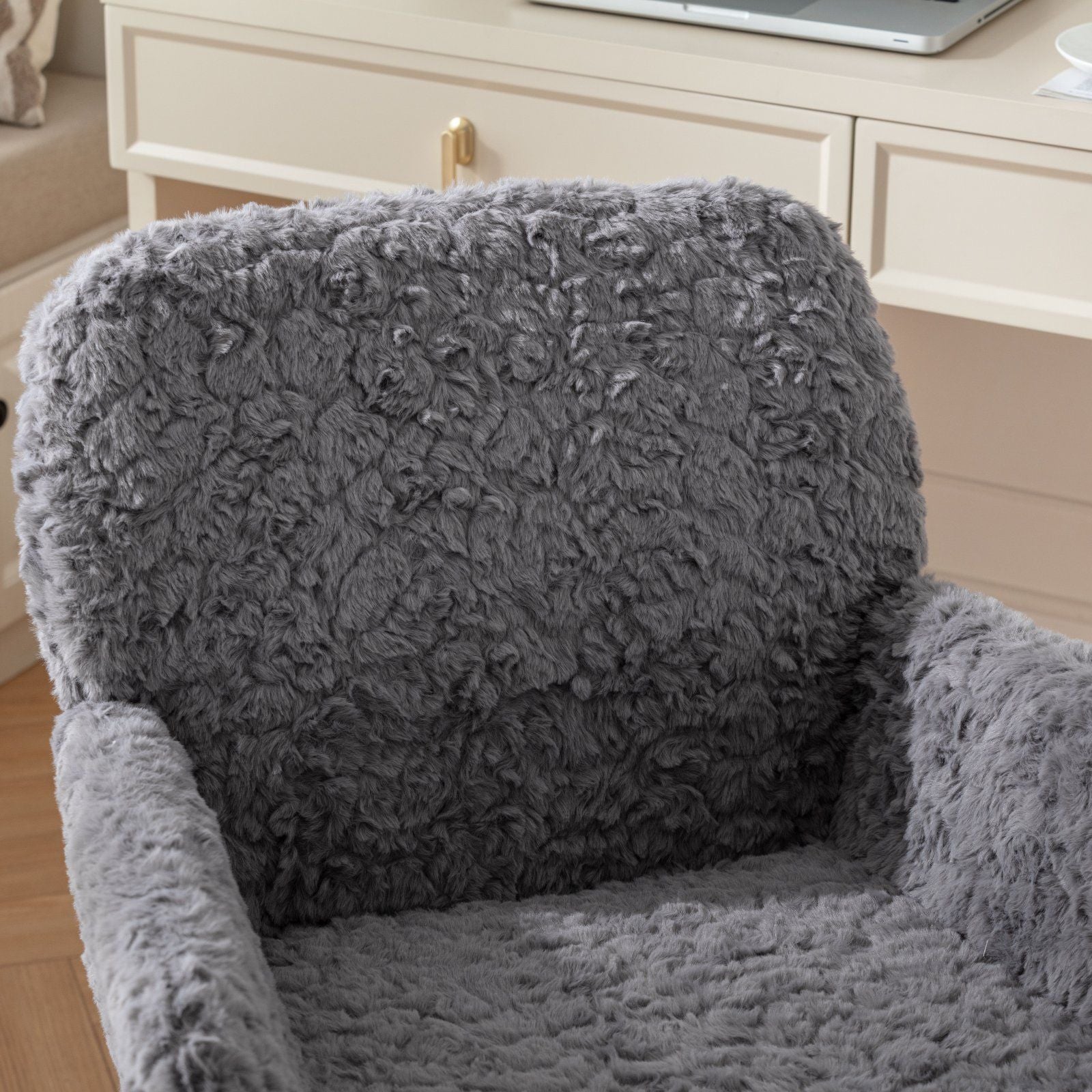 Office Chair, Artificial Rabbit Hair Home Office Chair With Metal Base, Adjustable Desk Chair Swivel Office Chair, Vanity Chair
