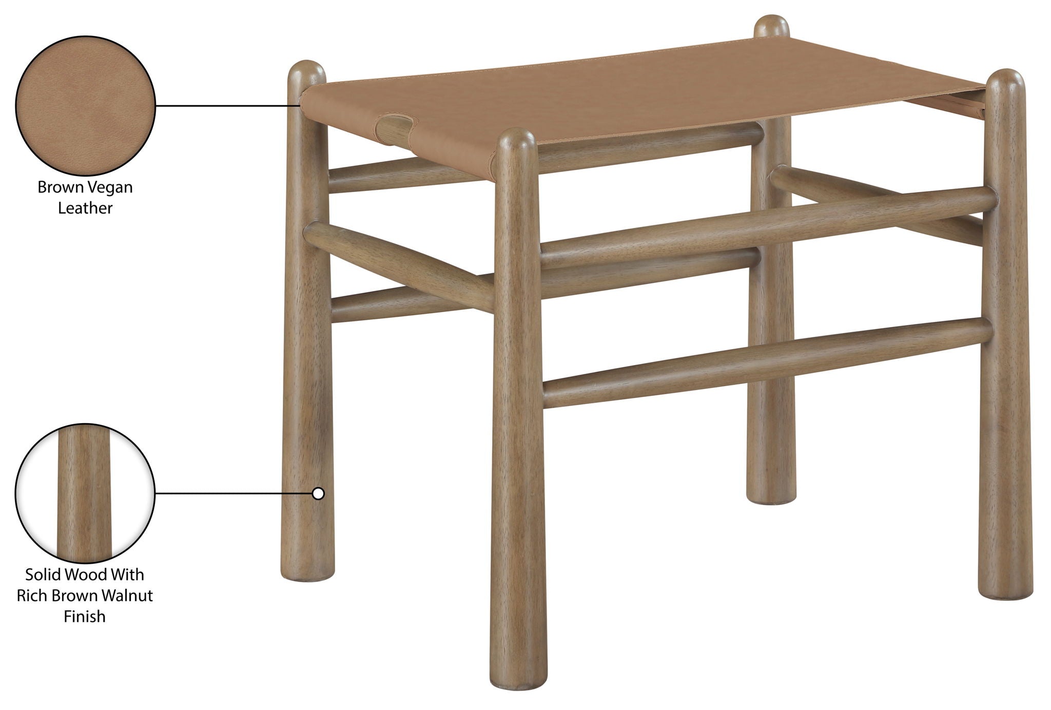 Santos - Faux Leather Upholstered Bench - Walnut Frame