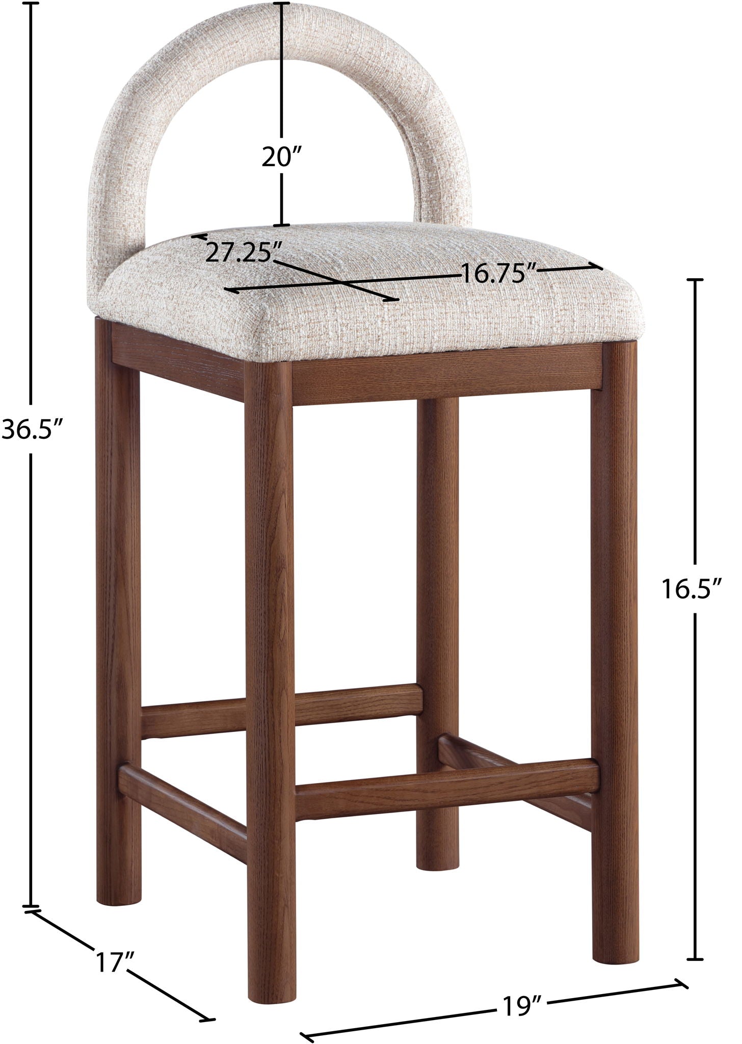Conrad - Linen Counter Stool With Brown Legs