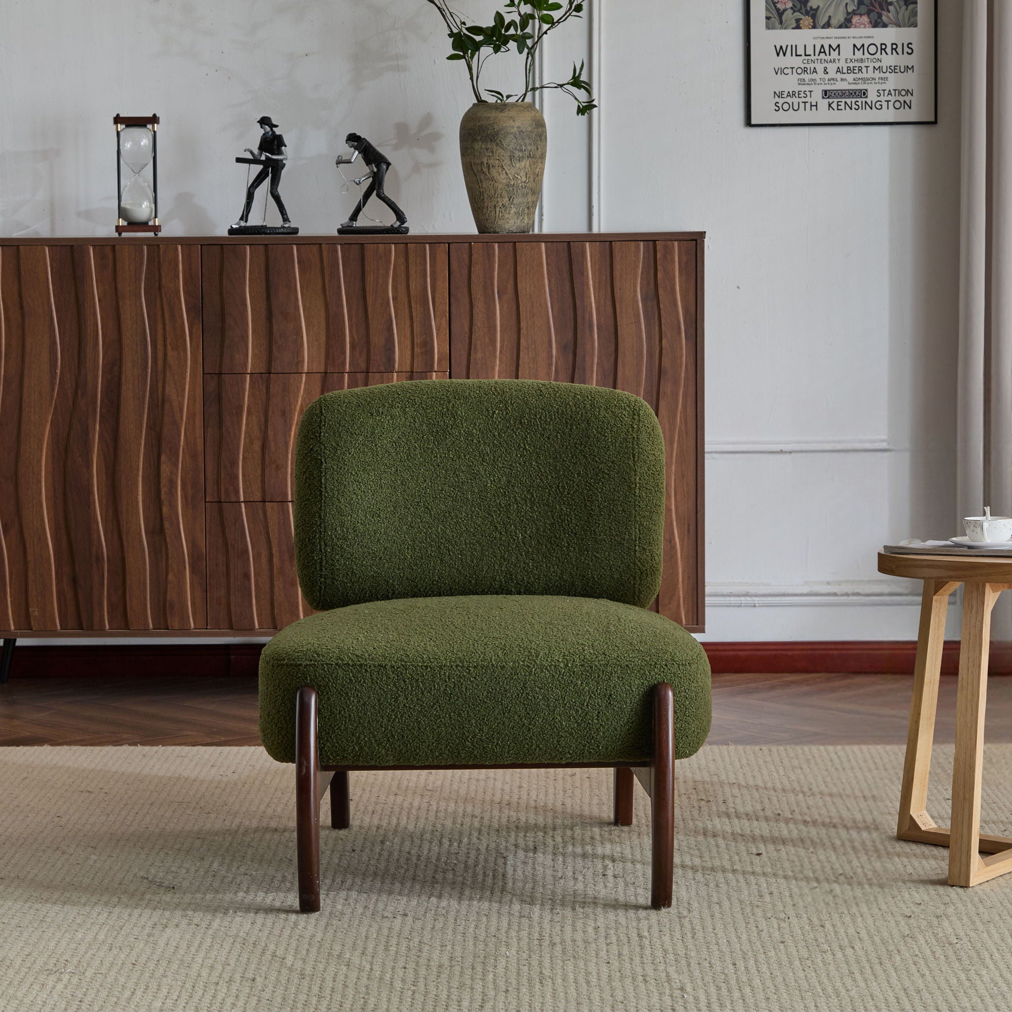 Modern Boucle Lounge Chair With Solid Wood Fram