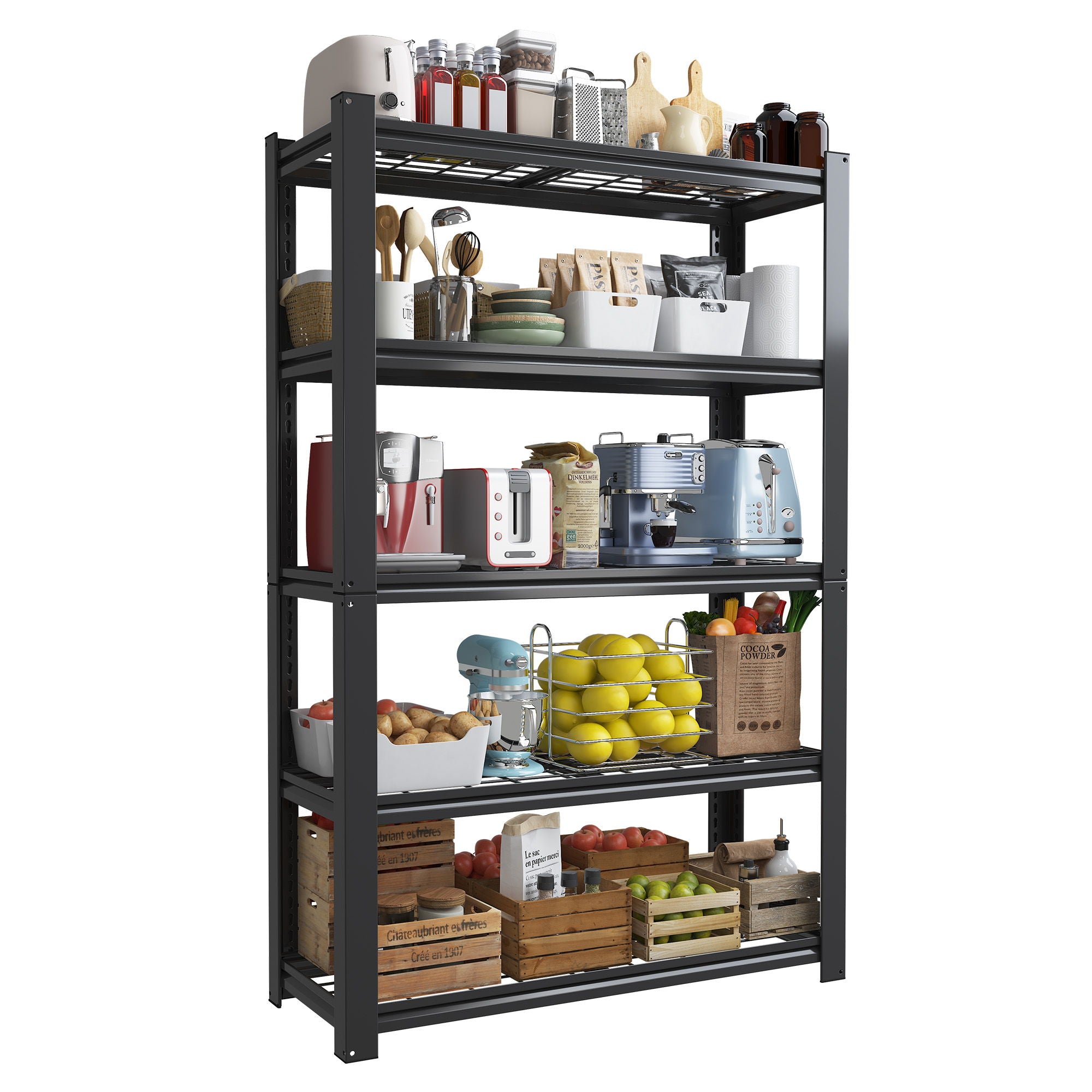 Heavy Duty 5 Tier Adjustable Metal Mesh Storage Rack With 2000 Lbs Capacity - Brushed Nickel