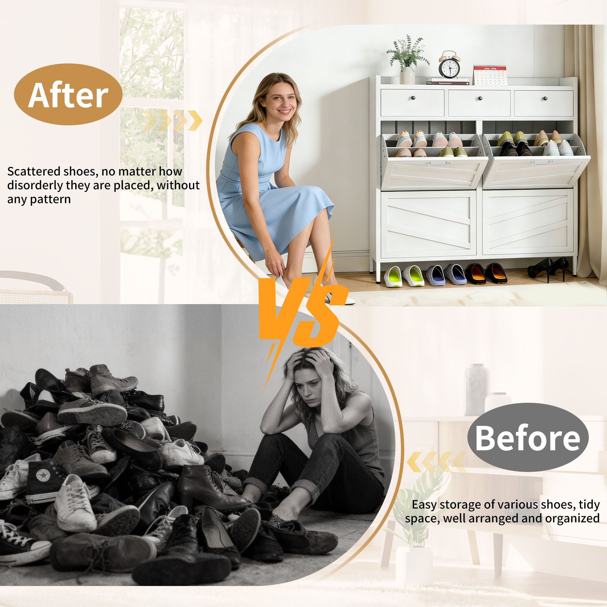 Shoe Cabinet With Flip Drawers