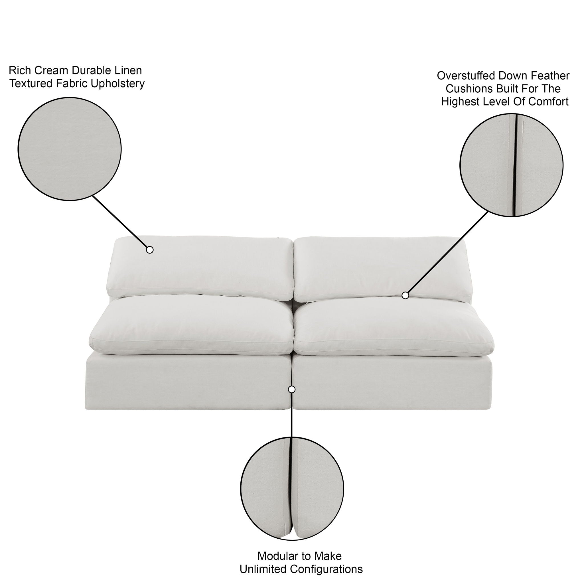 Comfy - Linen Modular Armless Sofa 2 Seats