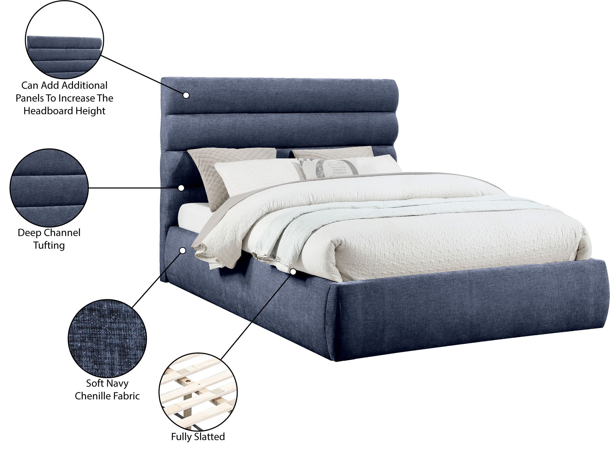 Adam - Chenille Fabric Bed With 52" Headboard