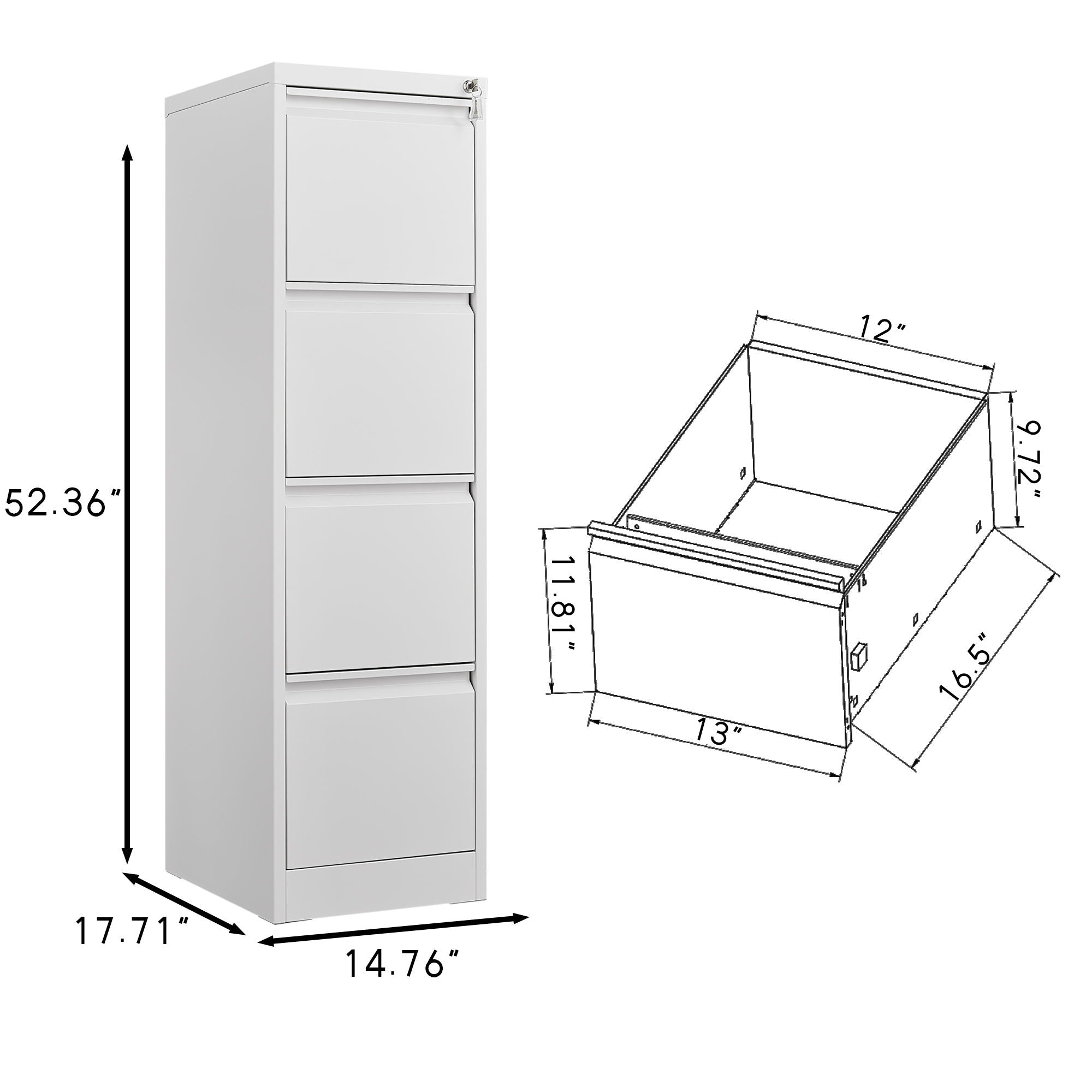 Durable Metal 3 Drawer File Cabinet With Lock For Office Storage