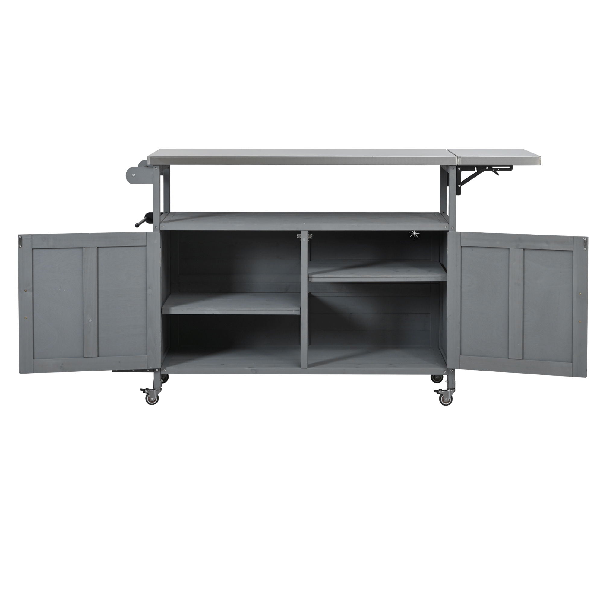 Foldable Outdoor Kitchen Island With Lockable Wheels, Storage Cabinet And Towel Rack For Patio