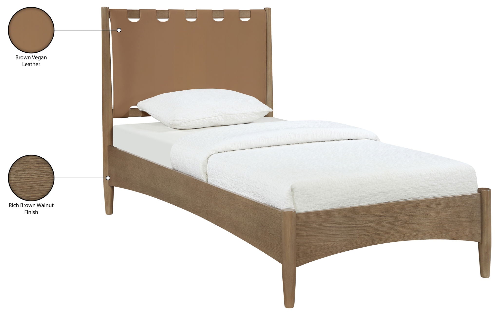 Santos - Vegan Leather Headboard And Wood Bed - Waxed Brown Frame