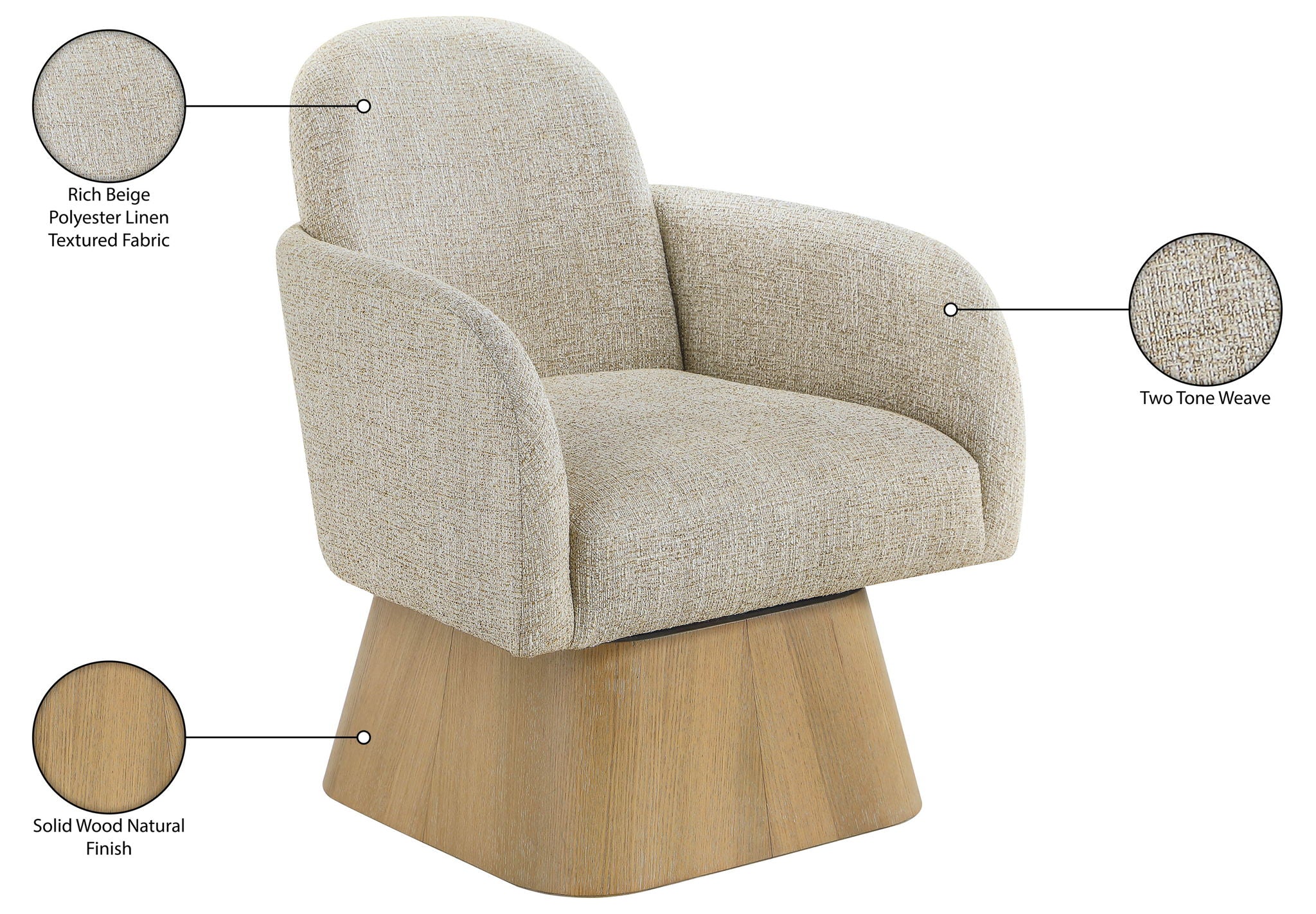 Marlowe - Linen Textured Fabric Upholstered Swivel Accent Chair - Stained Natural