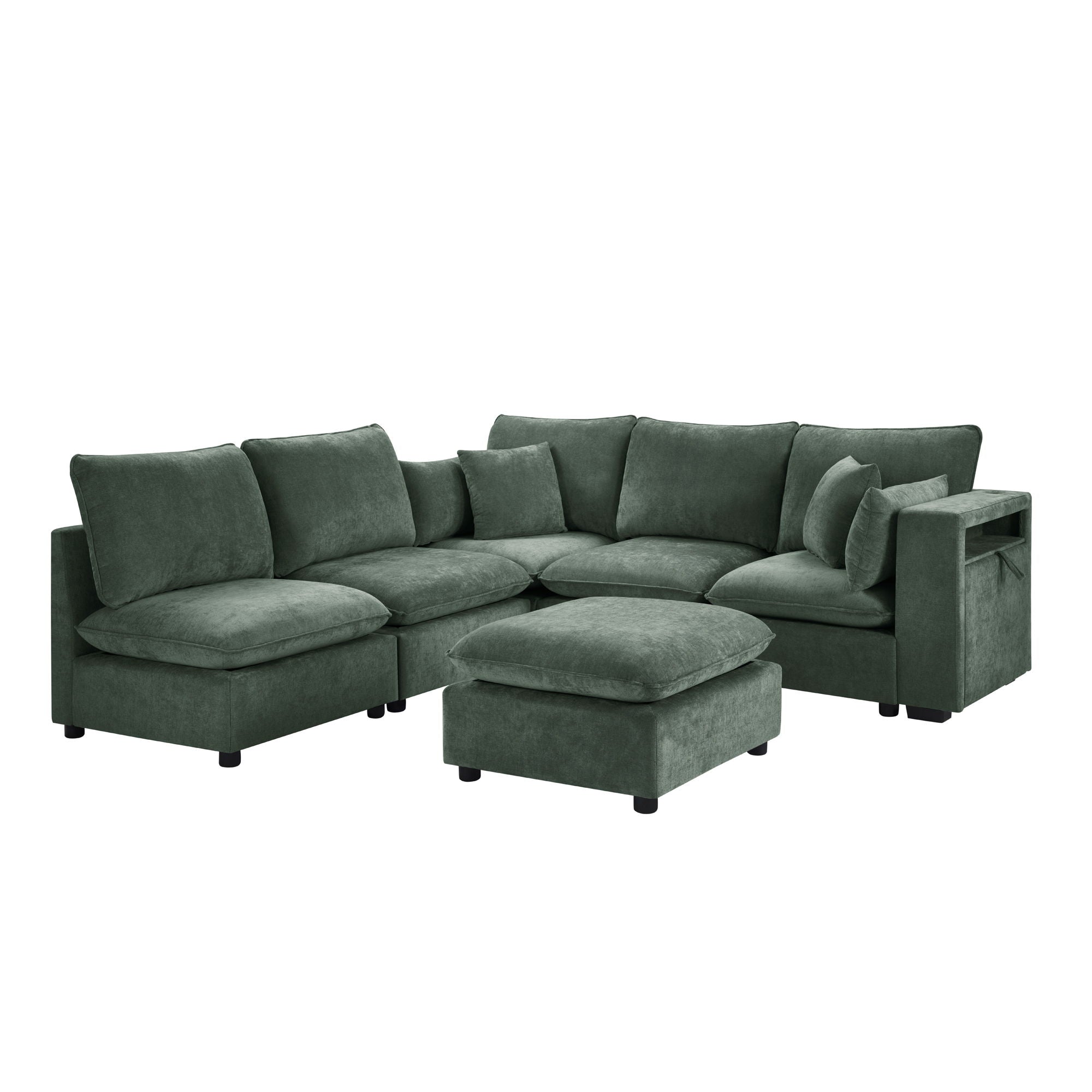 Modern Sectional Sofa U-Shaped With Movable Ottoman Storage Armrests And USB Ports