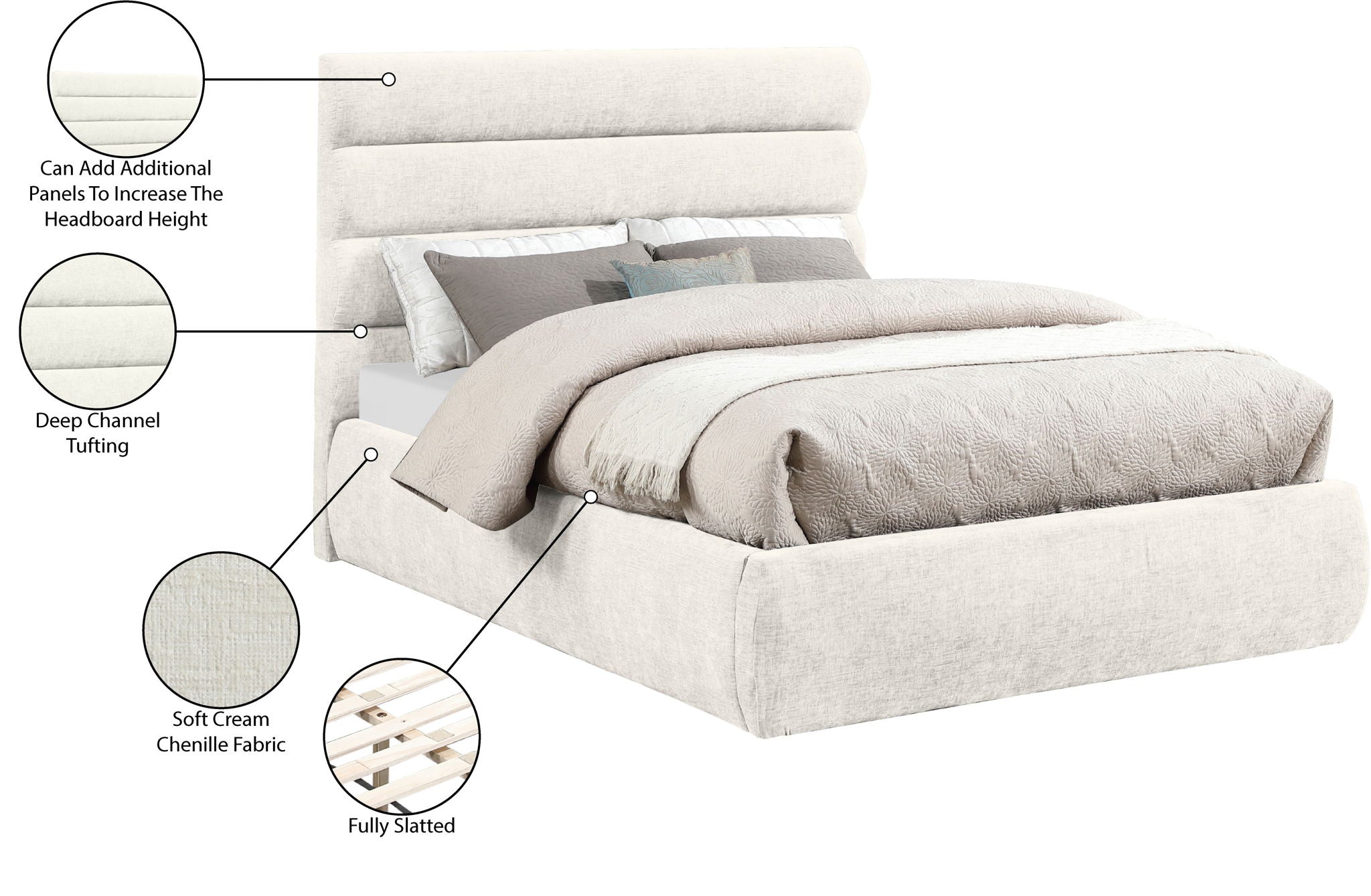 Adam - Chenille Fabric Bed With 52" Headboard