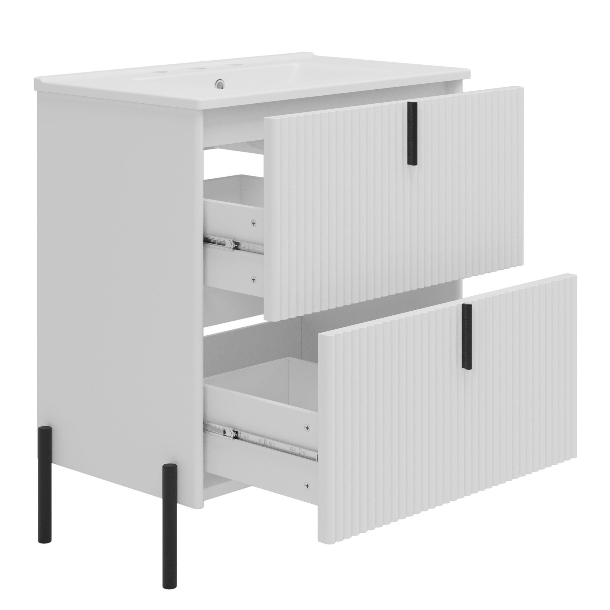 Fluted Bathroom Vanity With Ceramic Sink, Freestanding Design