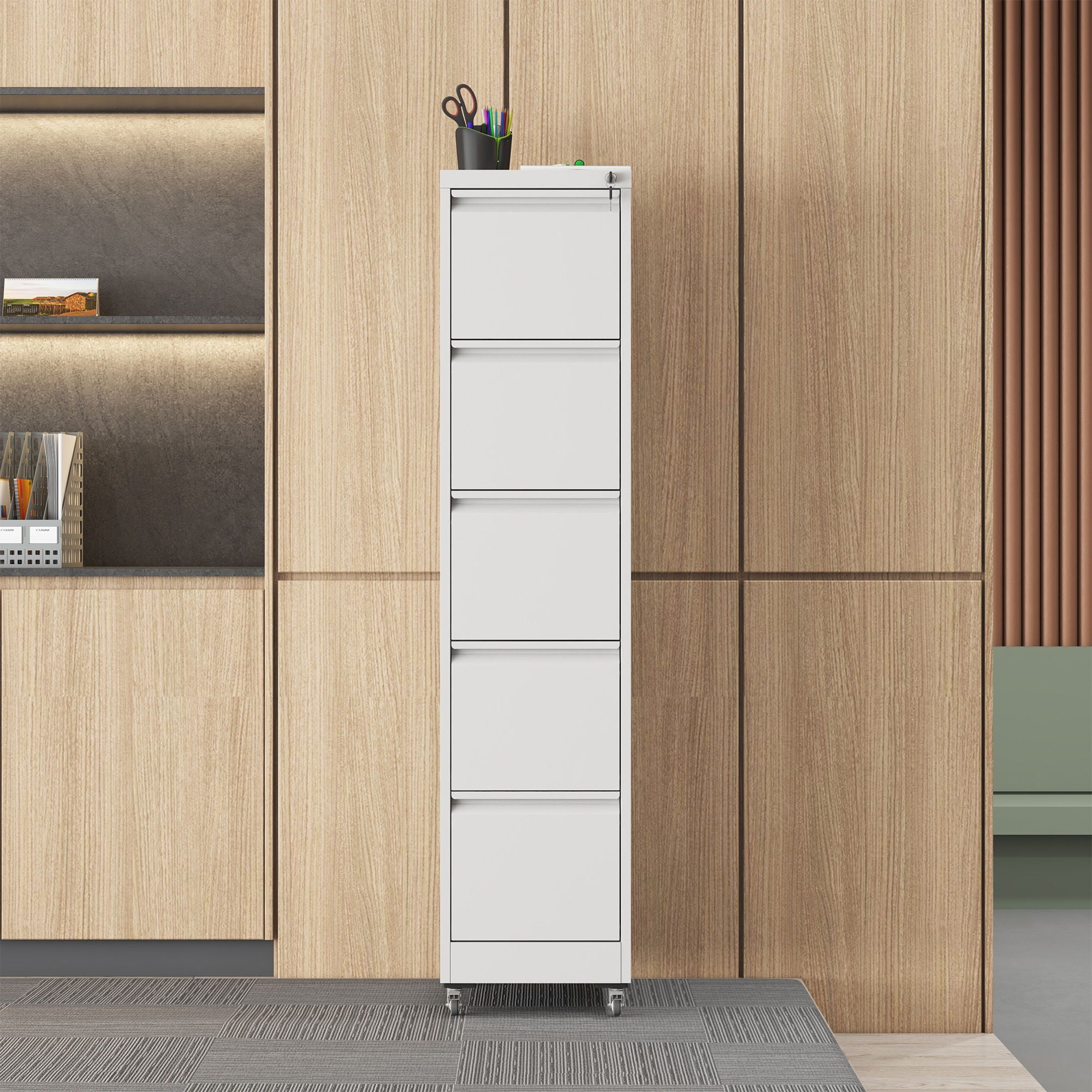 Drawer Metal Locking Vertical File Cabinet With Wheels Heavy Duty Lockable Storage
