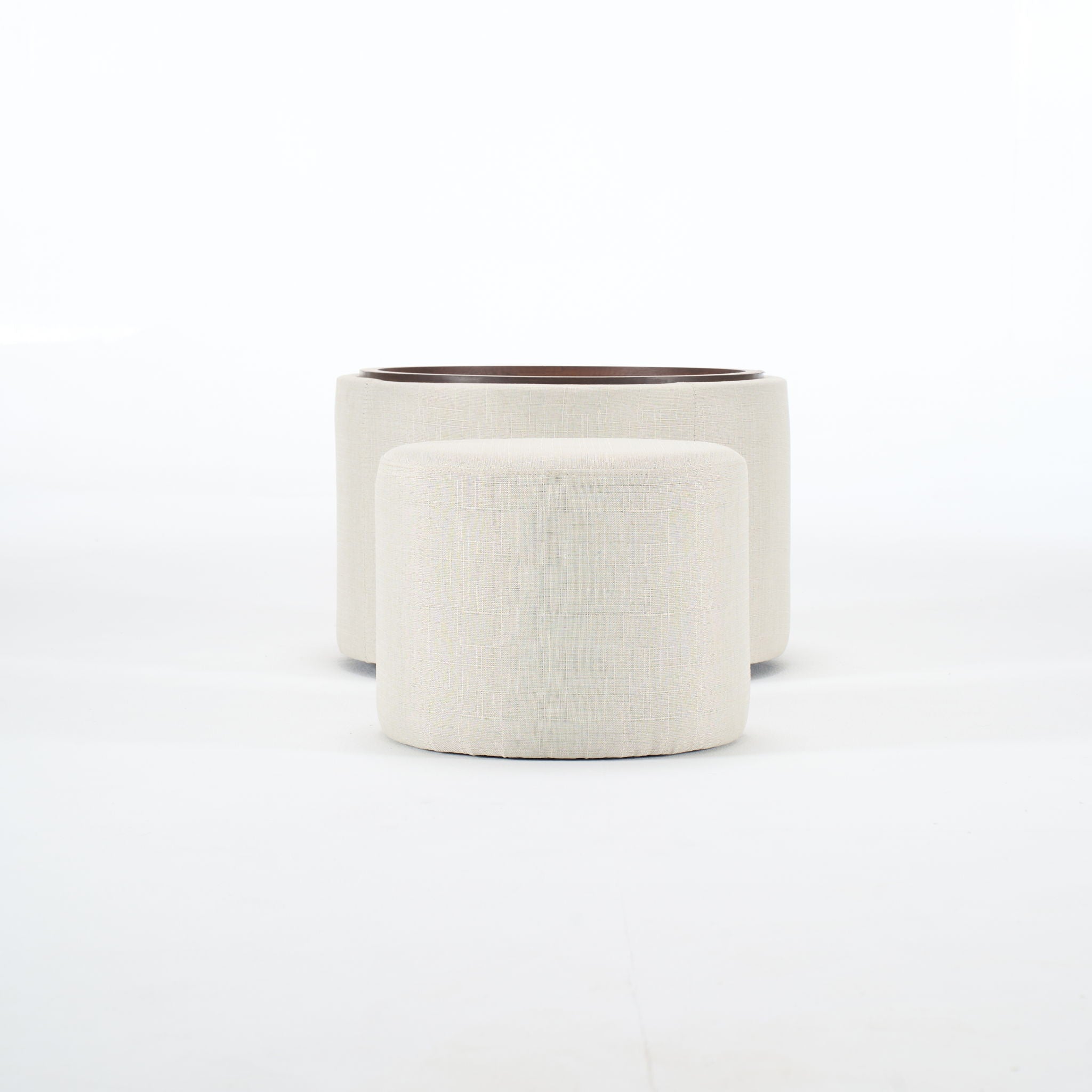 Nesting Ottomans, Round Coffee Table & Bench With Tray (Set of 2)