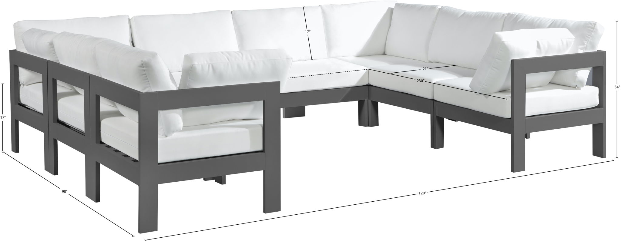 Nizuc - Outdoor Patio 8 Piece Modular Sectional With Gray Frame