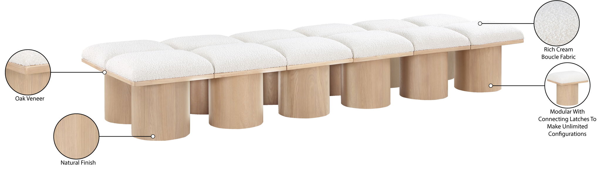 Pavilion - 12 Piece Modular Bench With Natural Base