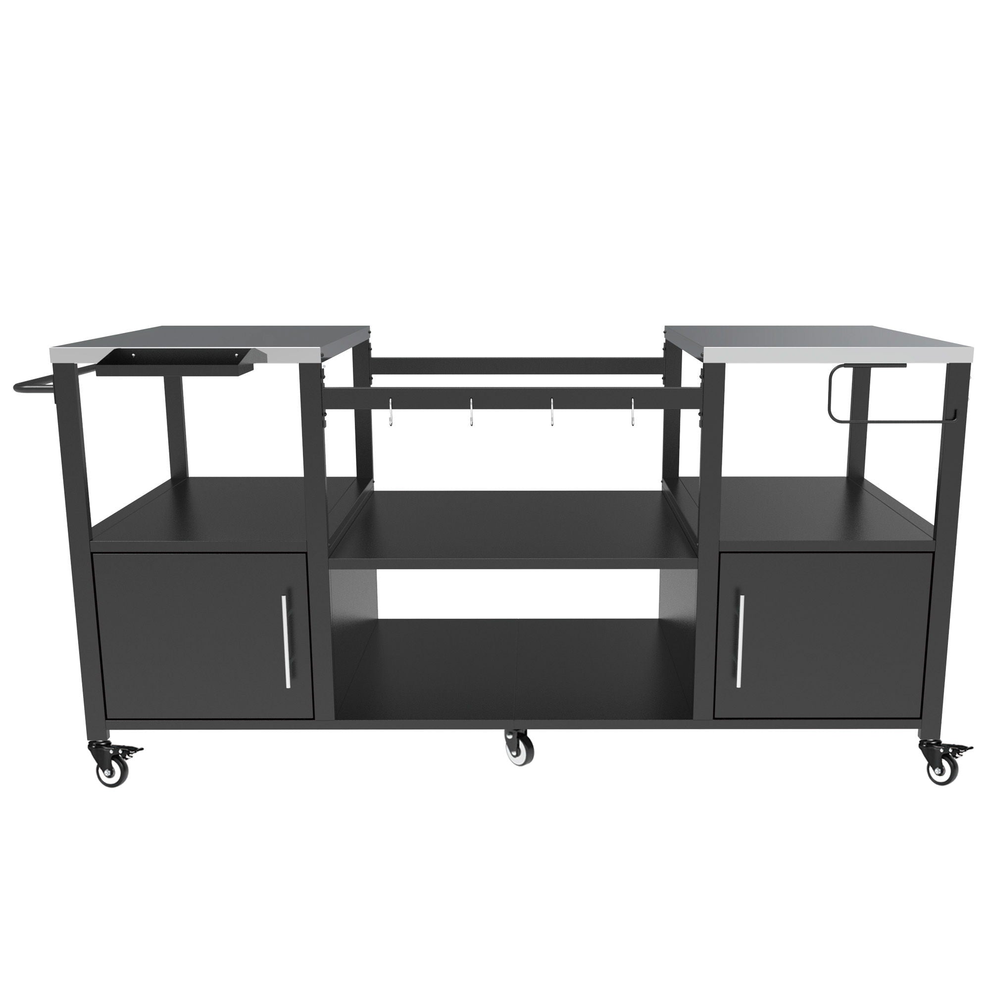 Outdoor Grill Table For Big Egg Style Bbq With Metal Grill Cart And Storage Box And Metal And Stainless Steel - Black / Silver