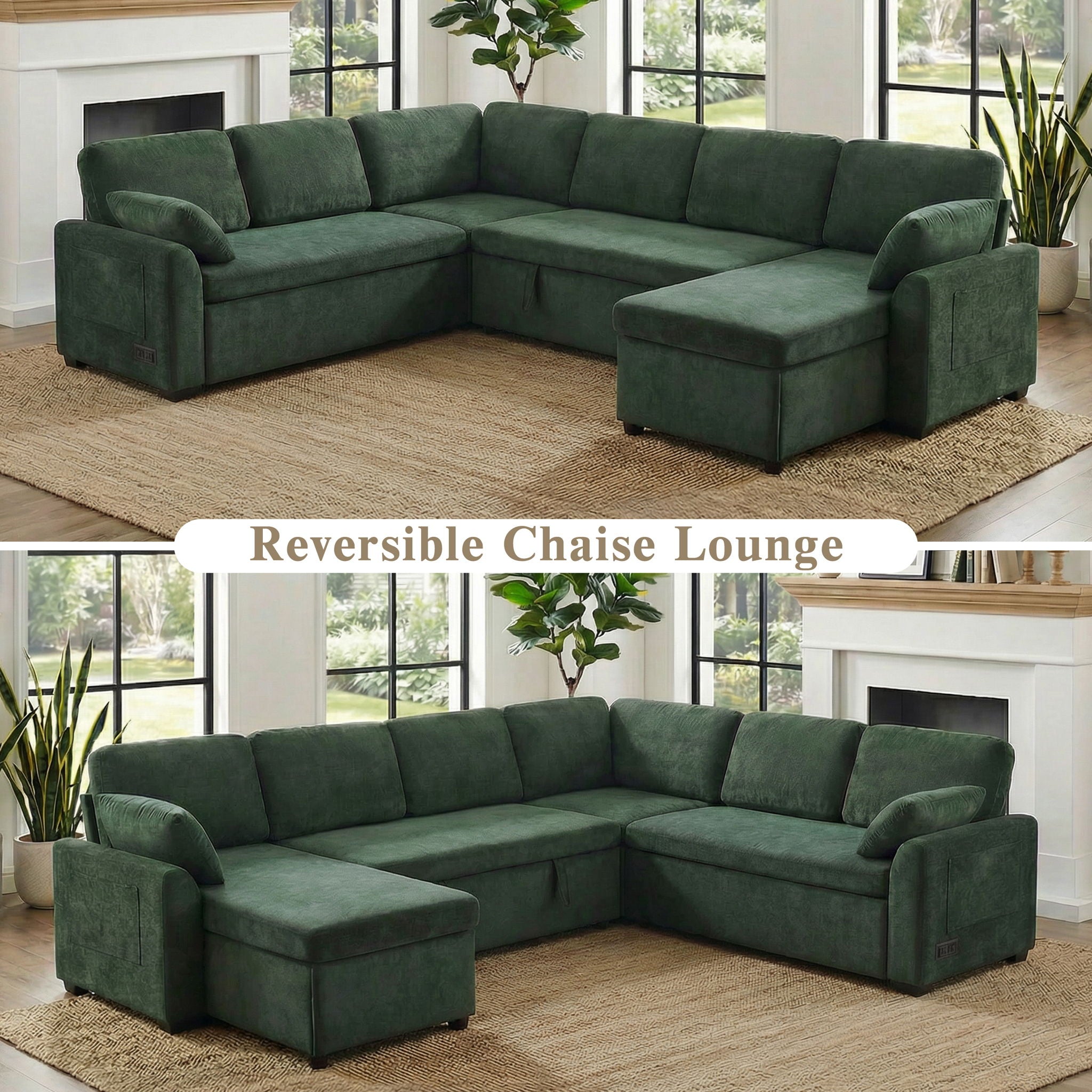 Convertible U-Shaped Sectional Sofa Bed With Reversible Chaise