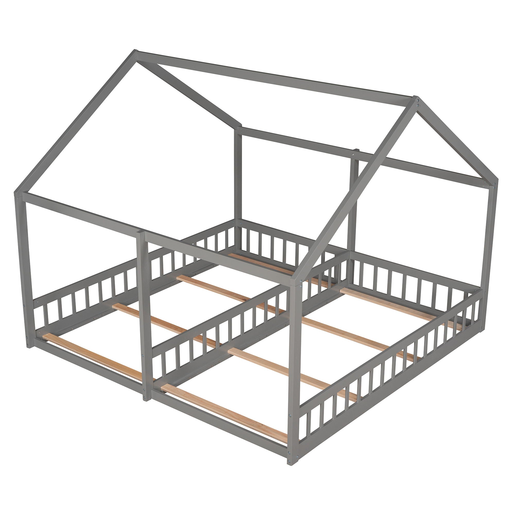 House Platform Beds, 2 Shared Beds, Metal Frame With Guardrails