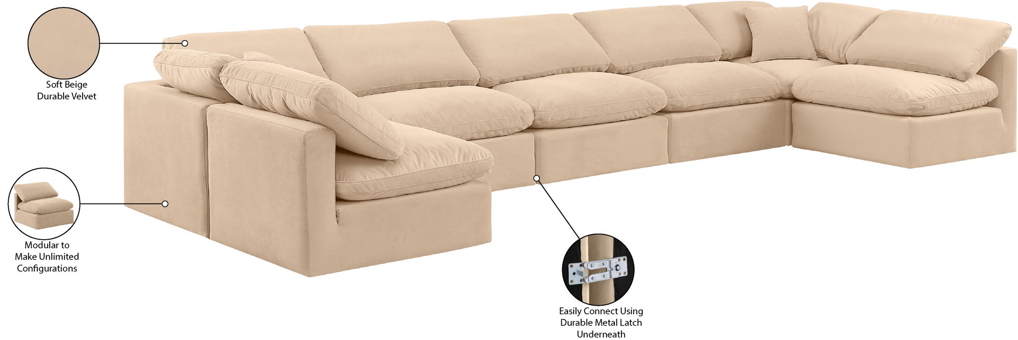 Indulge - Velvet 7 Piece Modular U-Shaped Sectional