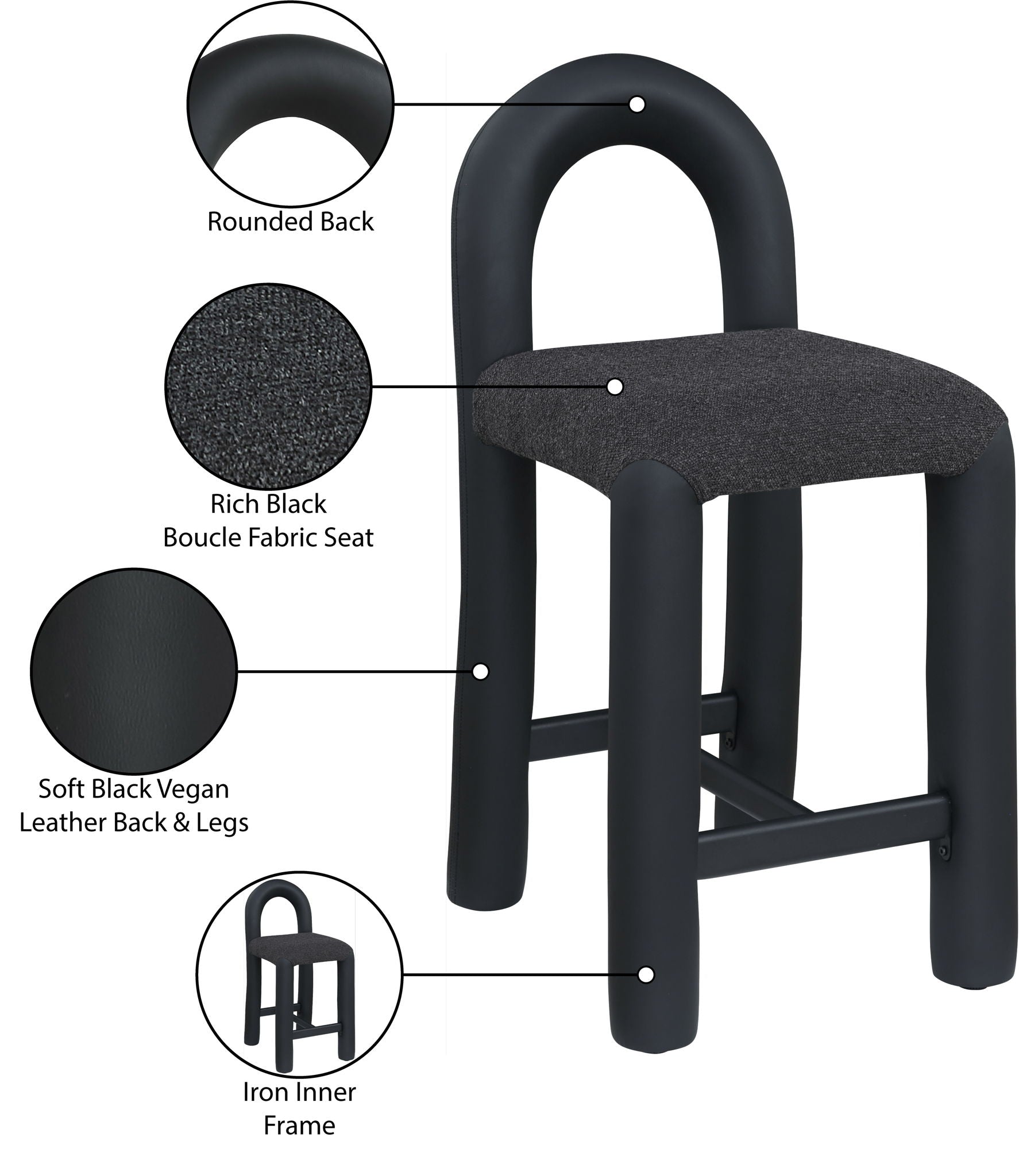 Amari - Vegan Leather and Boucle Fabric Stool
