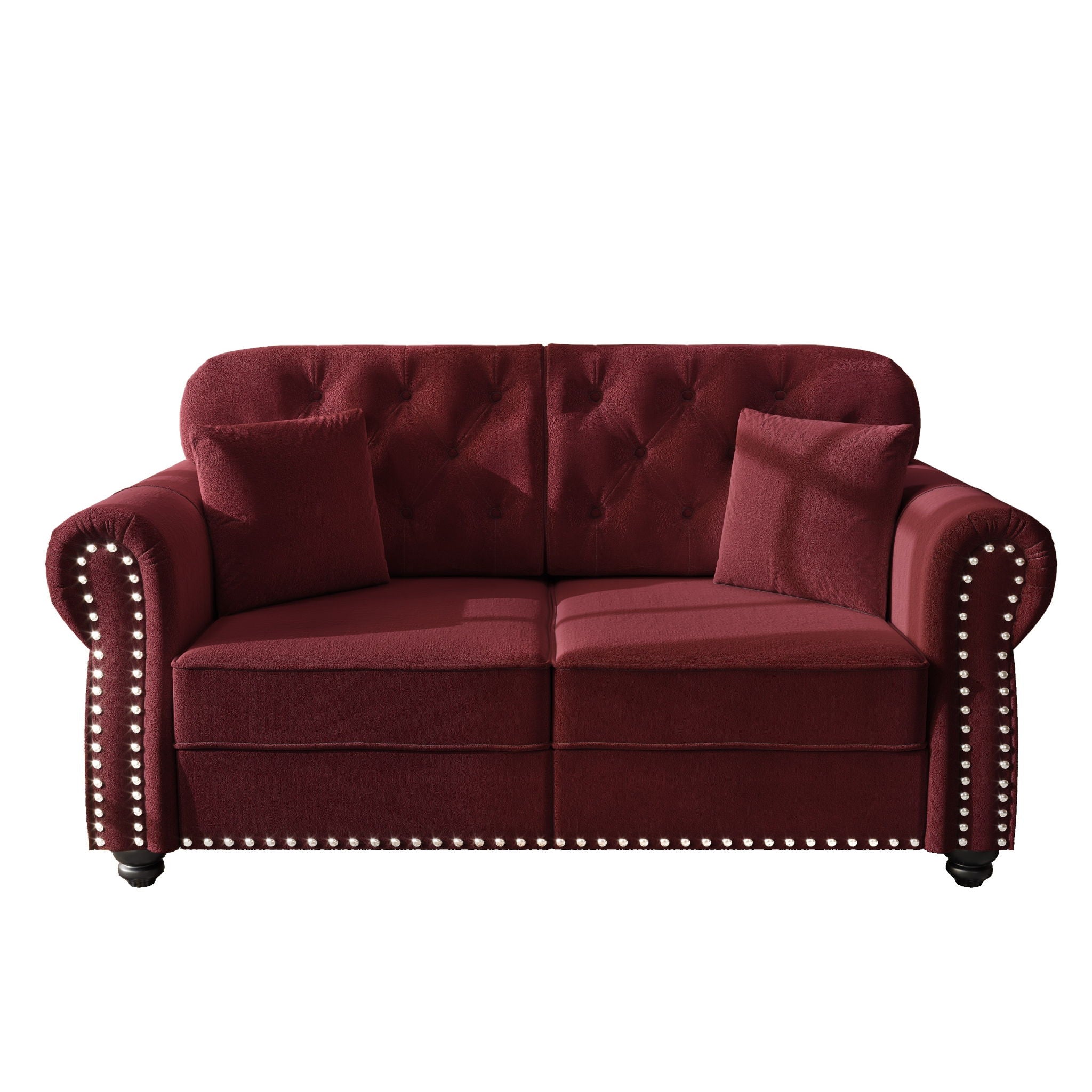 Upholstered Sofa Set With Nailhead Trim And Rolled Armrests, Includes Pillows