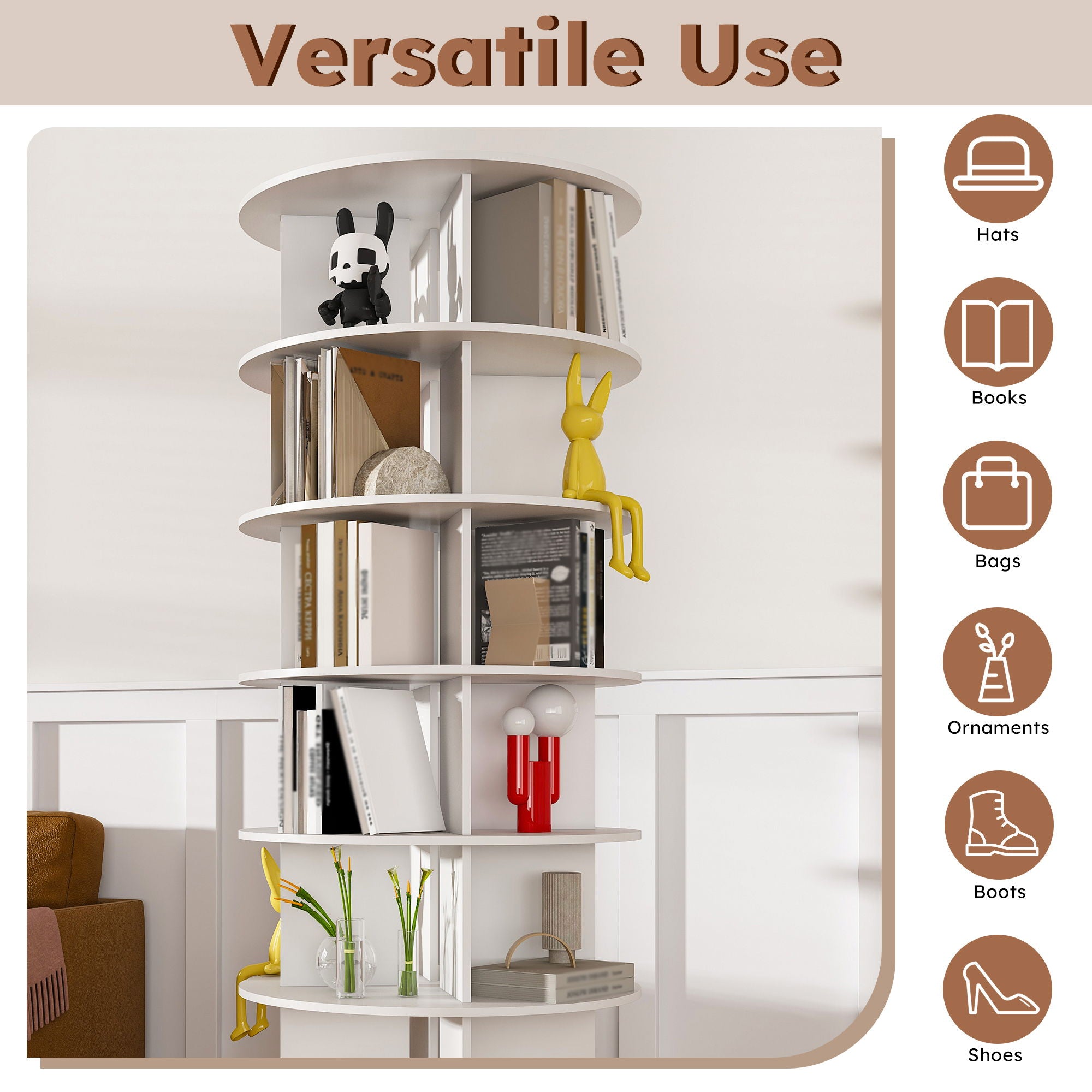 6 Tier Spinning Shoe Rack, Free Standing 360° Revolving Shoe Organizer - White