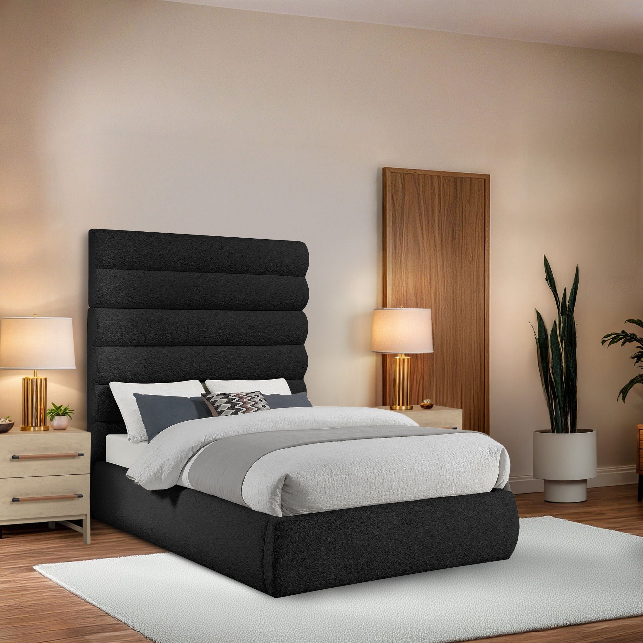Adam - Boucle Fabric Bed With 70.5" Headboard