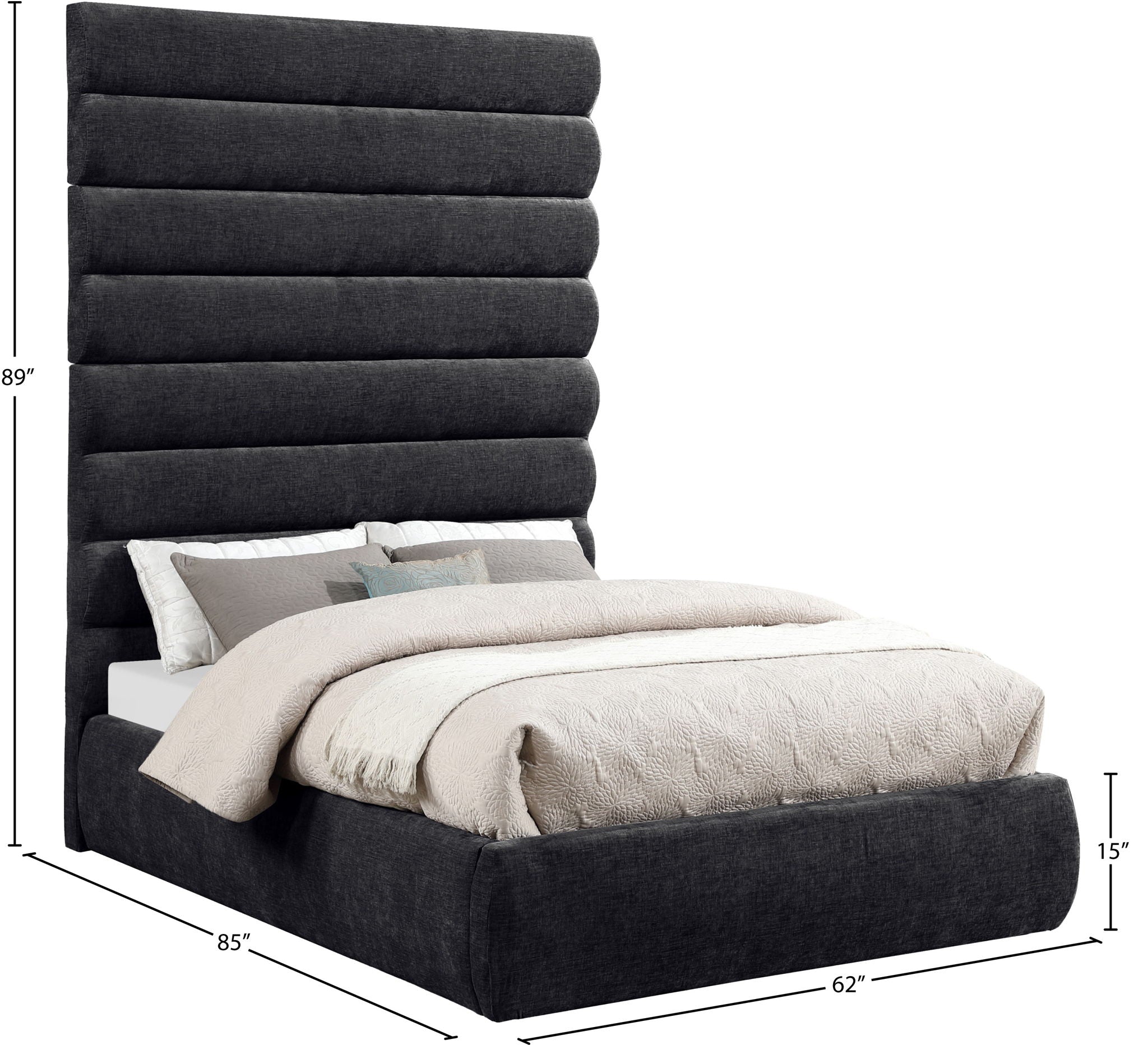 Adam - Chenille Fabric Bed With 89" Headboard