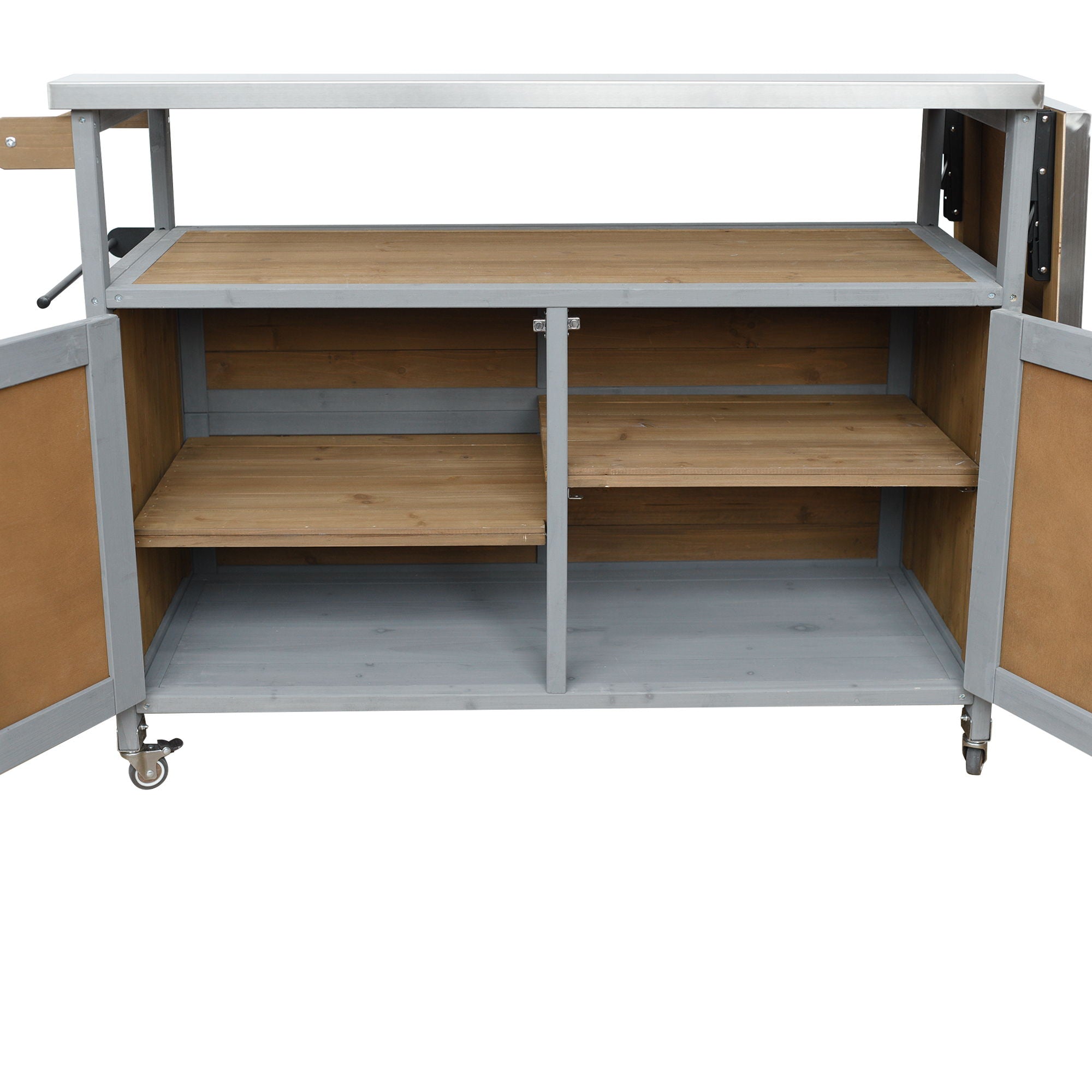 Foldable Outdoor Kitchen Island With Lockable Wheels, Storage Cabinet And Towel Rack For Patio