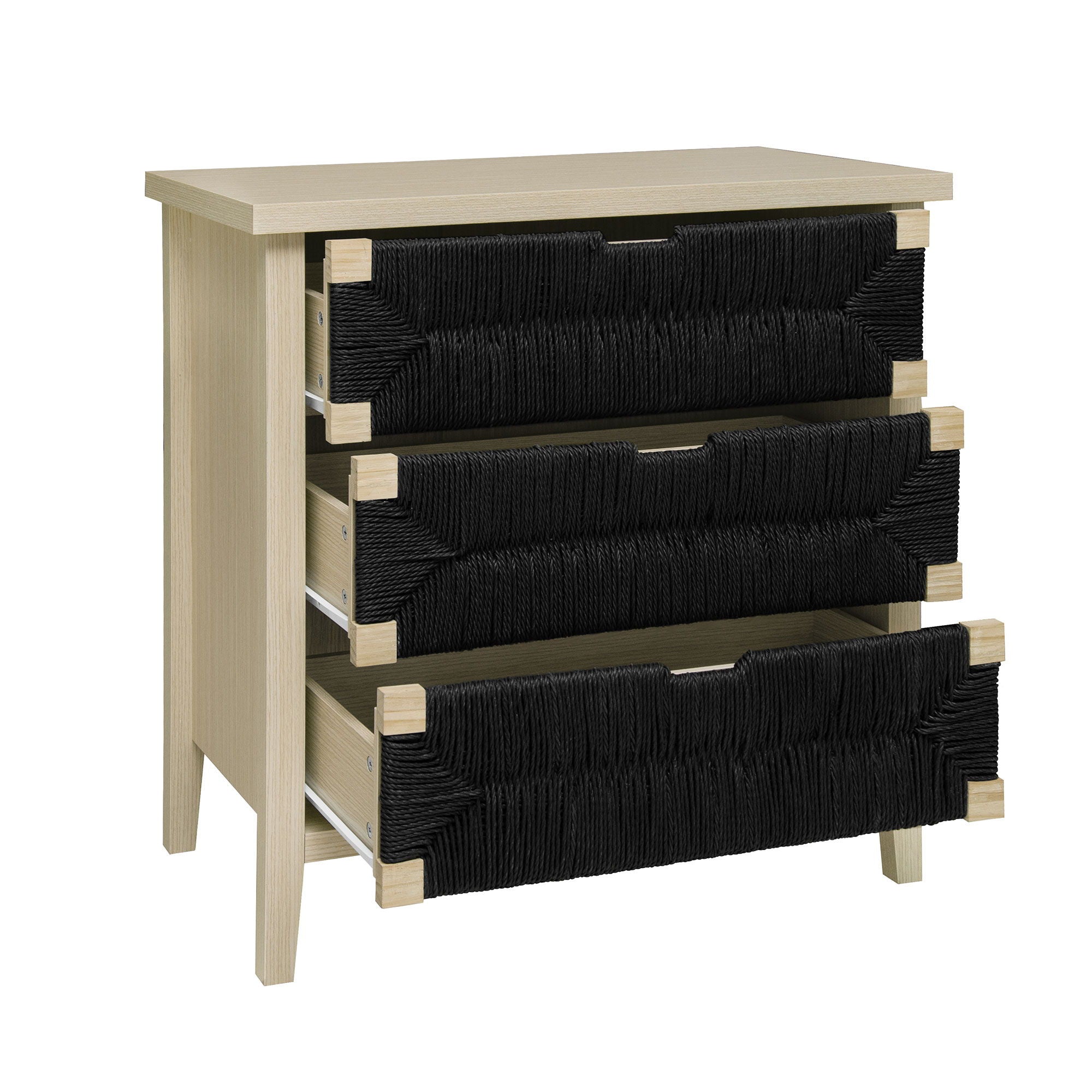 3 Drawer Buffet Sideboard With Adjustable Shelves, Storage Cabinet With Natural Seaweed Decor Doors For Living Room Kitchen Entryway - Natural