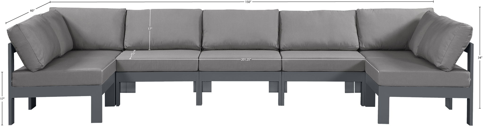Nizuc - Outdoor Patio 7 Piece Modular Sectional With Gray Frame