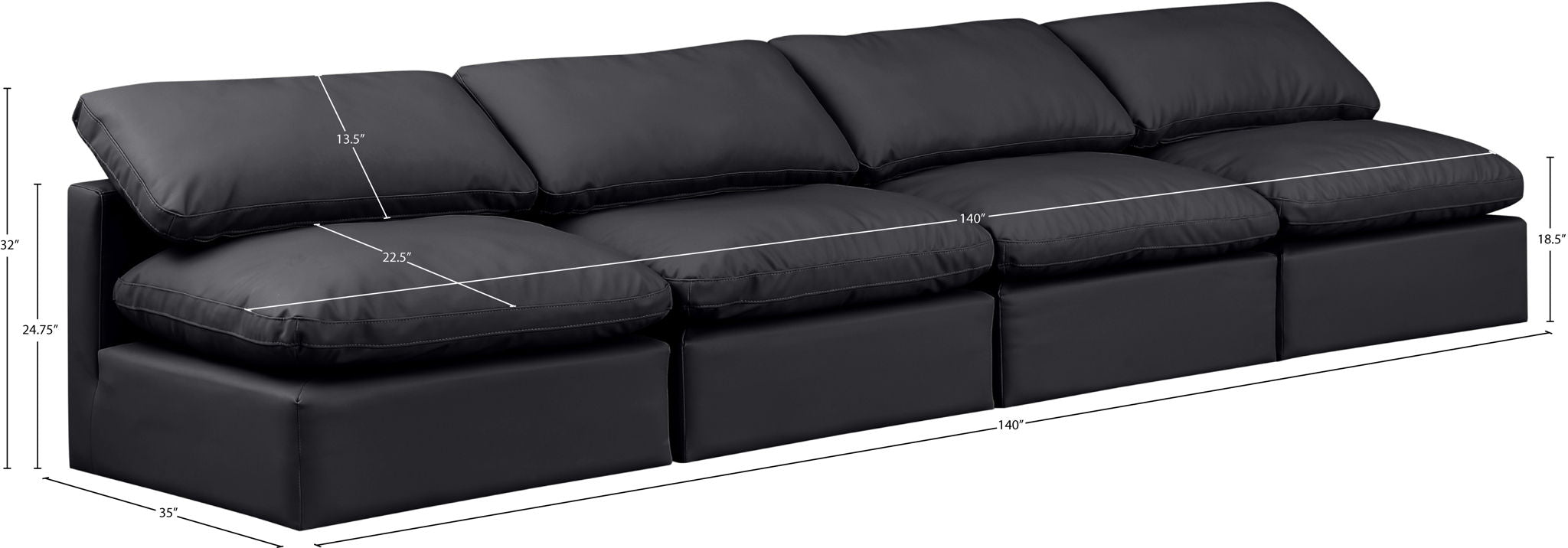 Indulge - Faux Leather 4 Seat Modular Armless Sofa